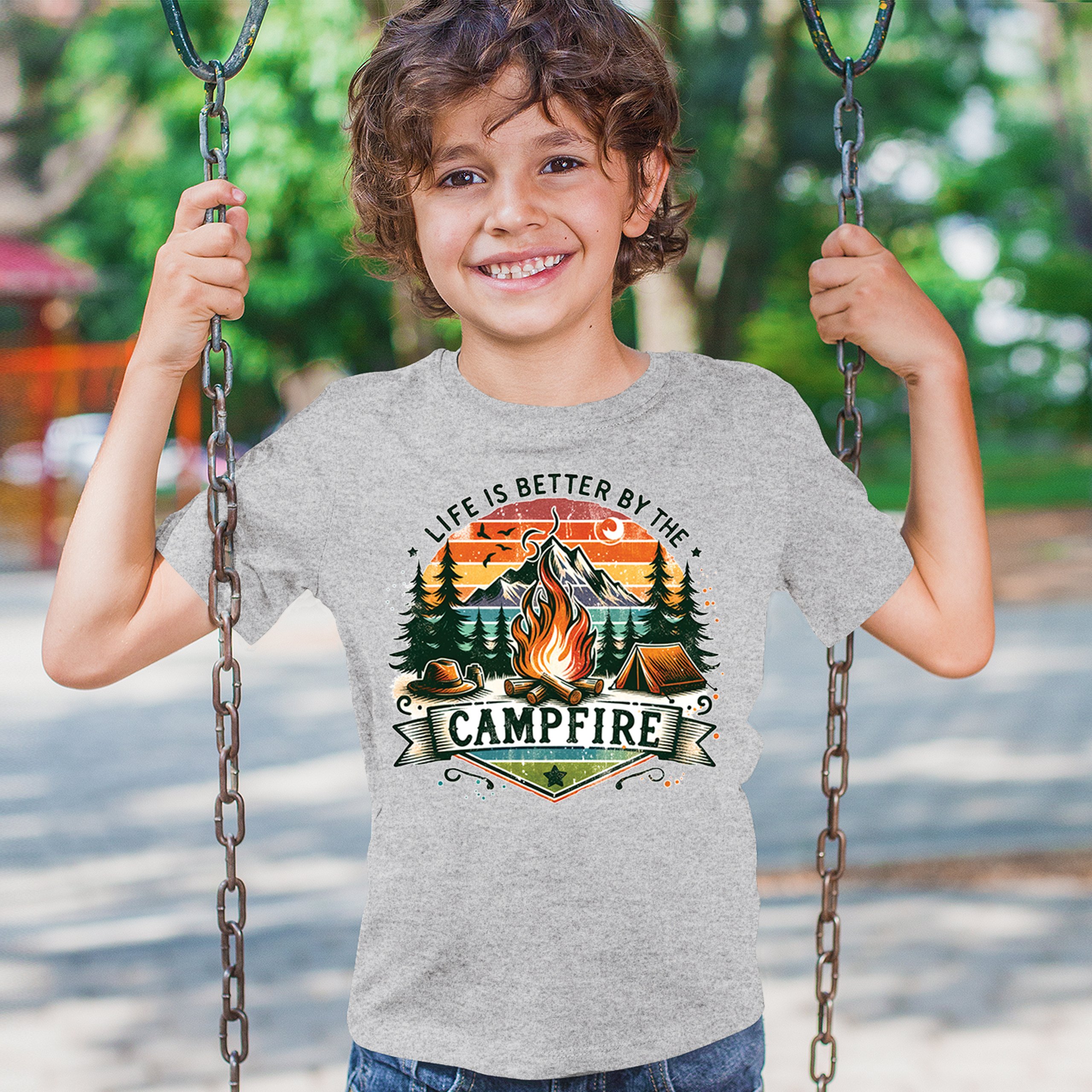 Life is Better by the Campfire Youth T-shirt Hiking Camping Outdoors Kids - Picture 19 of 50