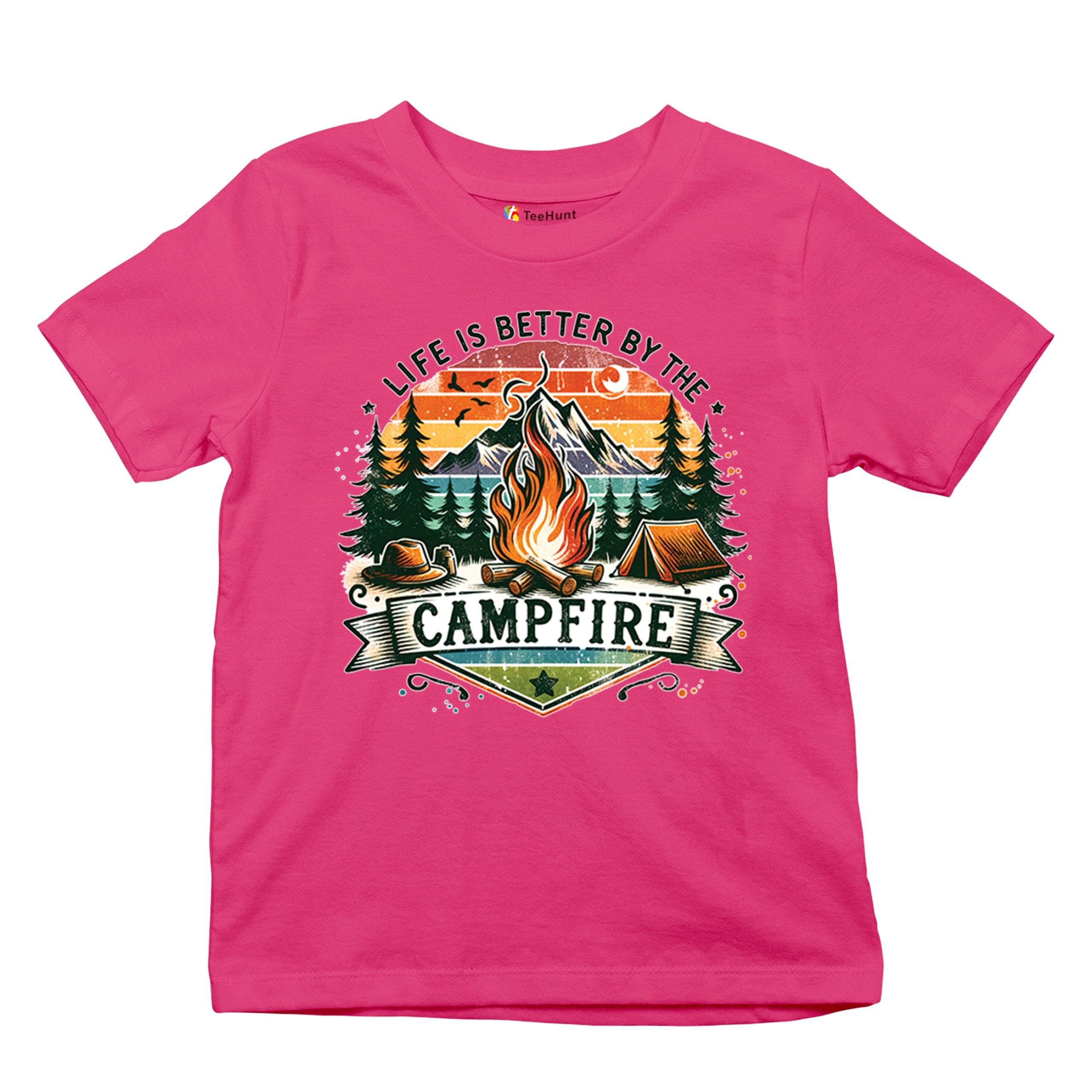 Life is Better by the Campfire Youth T-shirt Hiking Camping Outdoors Kids - Picture 48 of 50