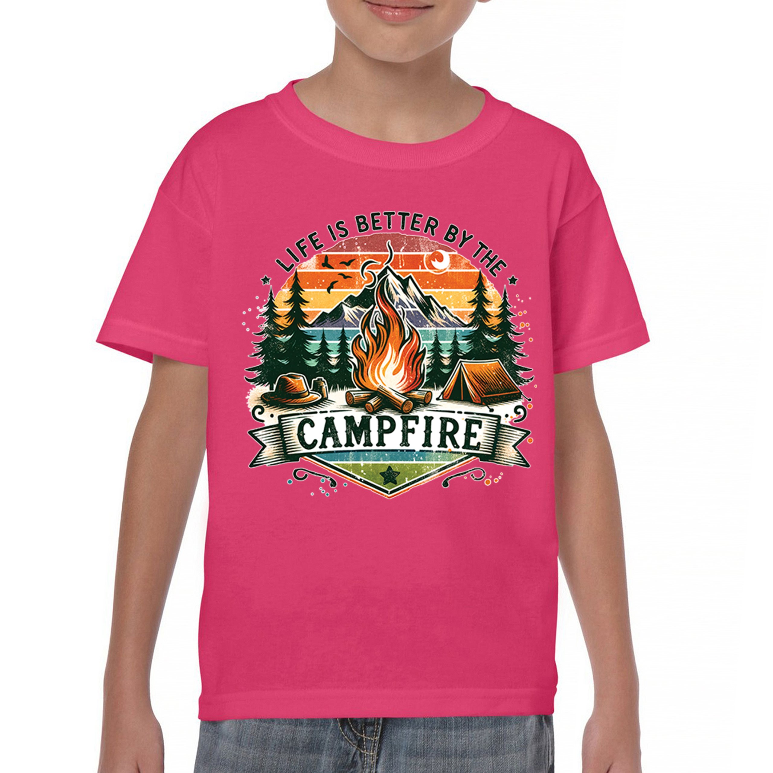 Life is Better by the Campfire Youth T-shirt Hiking Camping Outdoors Kids - Picture 44 of 50