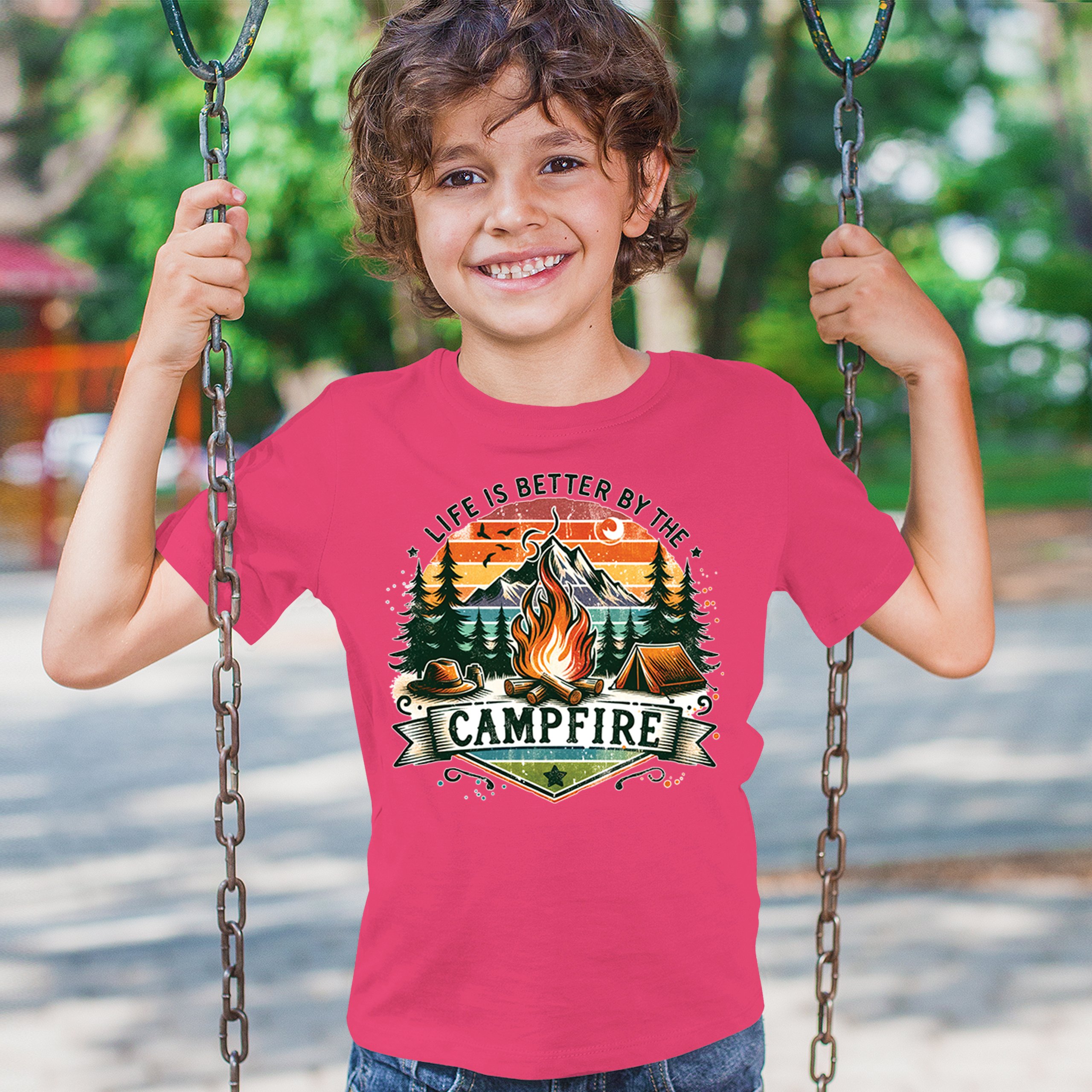 Life is Better by the Campfire Youth T-shirt Hiking Camping Outdoors Kids - Picture 47 of 50