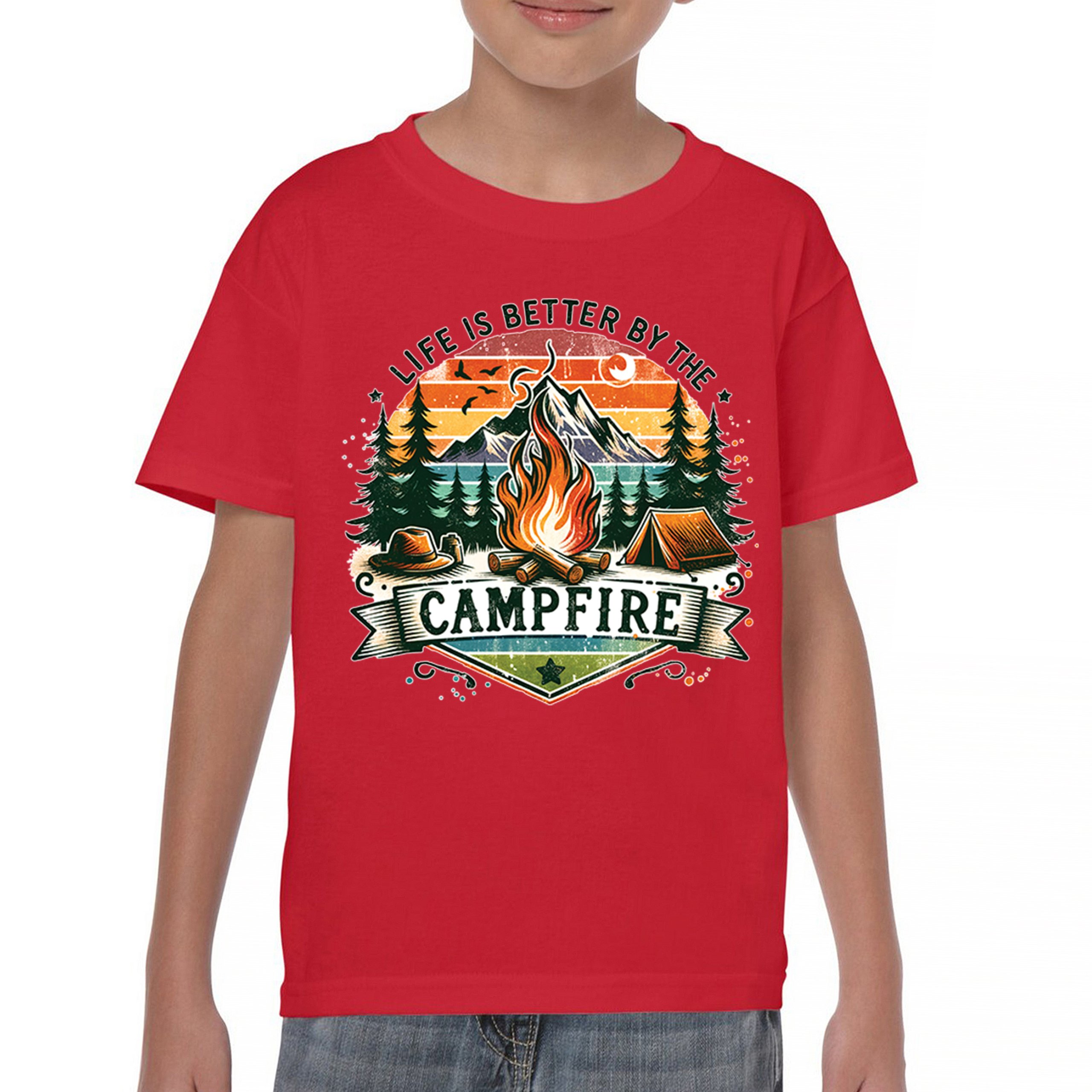 Life is Better by the Campfire Youth T-shirt Hiking Camping Outdoors Kids - Picture 23 of 50