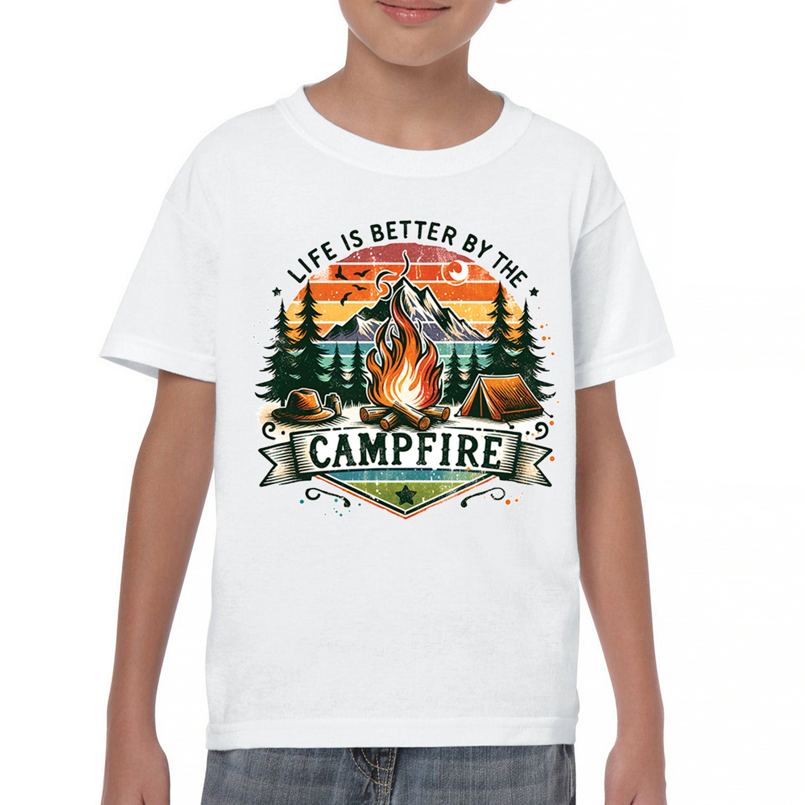 Life is Better by the Campfire Youth T-shirt Hiking Camping Outdoors Kids - Picture 30 of 50