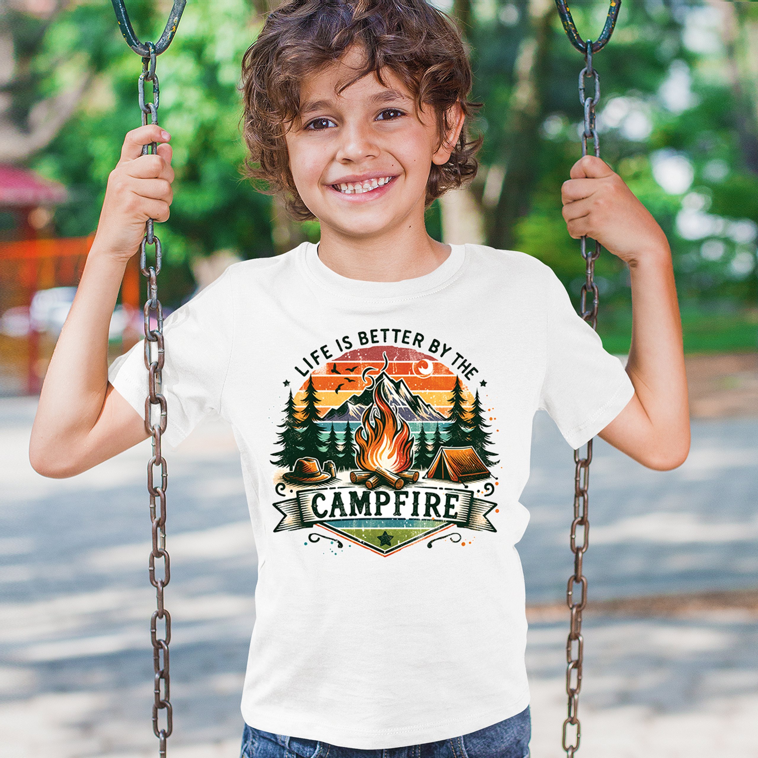 Life is Better by the Campfire Youth T-shirt Hiking Camping Outdoors Kids - Picture 33 of 50
