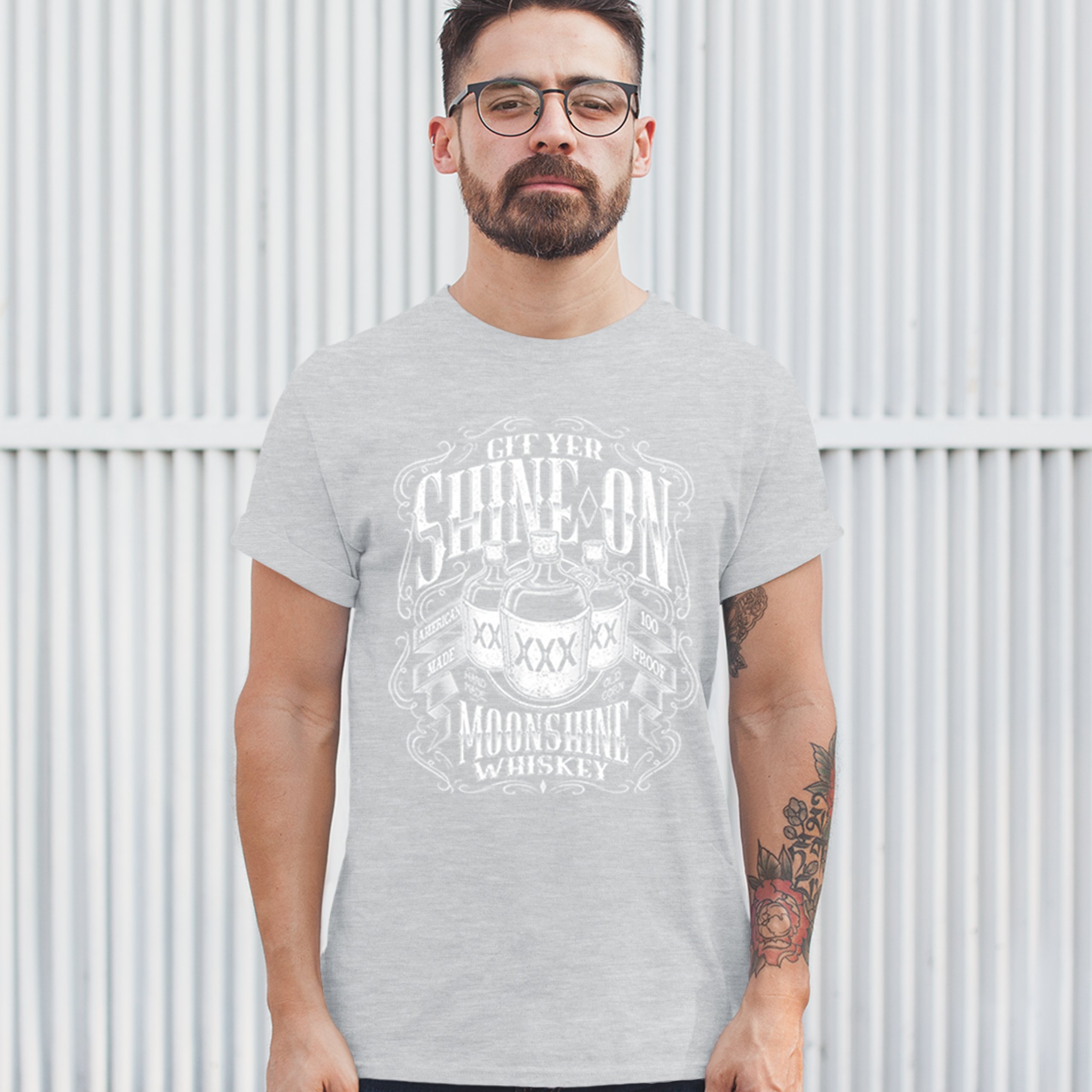 Git Yer Shine On Moonshine Whiskey T-shirt XXX Mason Jars Drinking Men's Tee - Picture 33 of 57