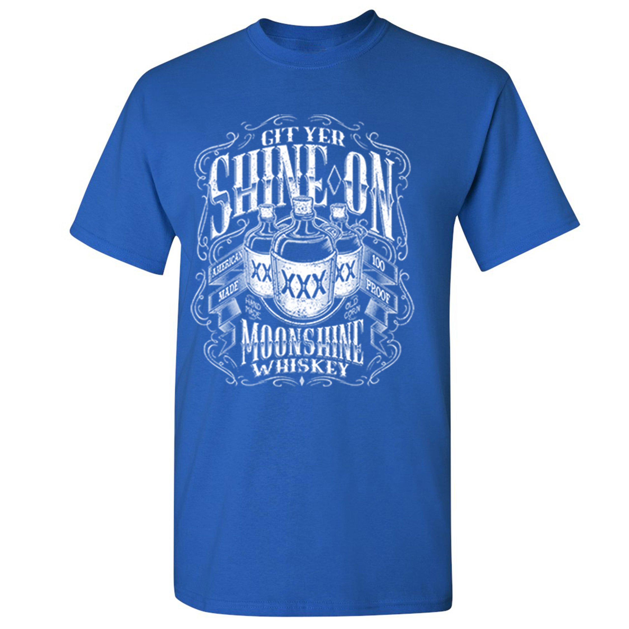 Git Yer Shine On Moonshine Whiskey T-shirt XXX Mason Jars Drinking Men's Tee - Picture 51 of 57