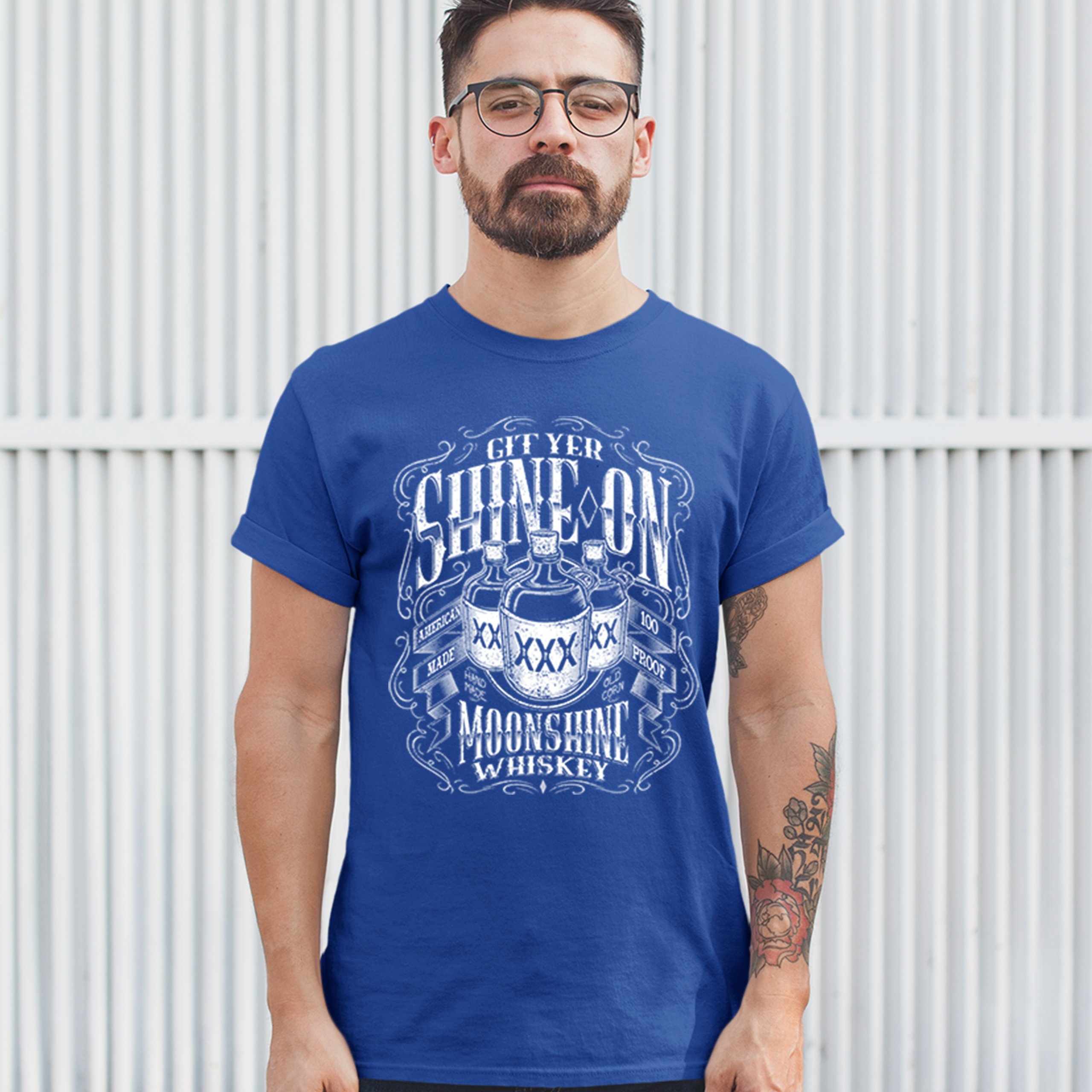 Git Yer Shine On Moonshine Whiskey T-shirt XXX Mason Jars Drinking Men's Tee - Picture 53 of 57