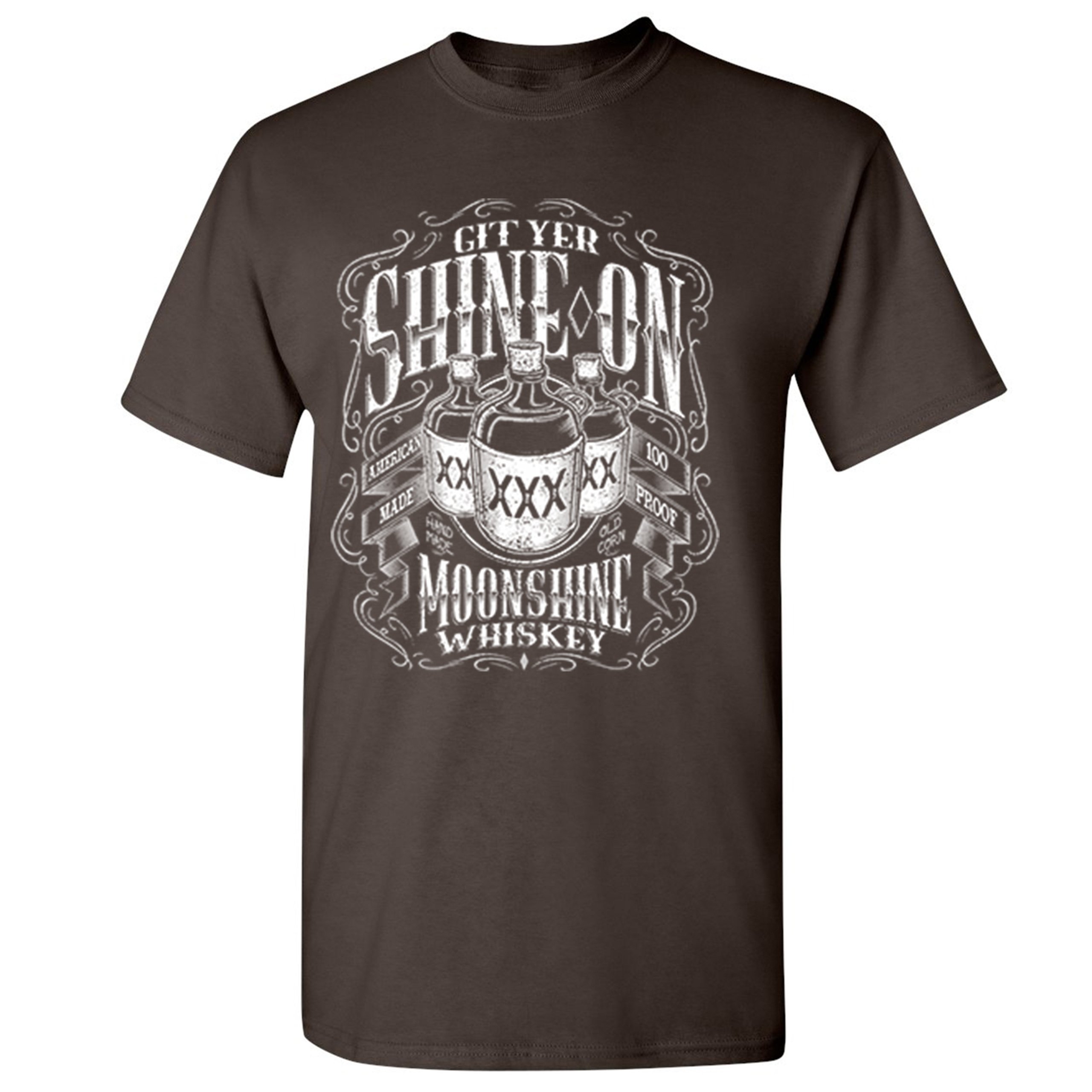Git Yer Shine On Moonshine Whiskey T-shirt XXX Mason Jars Drinking Men's Tee - Picture 35 of 57