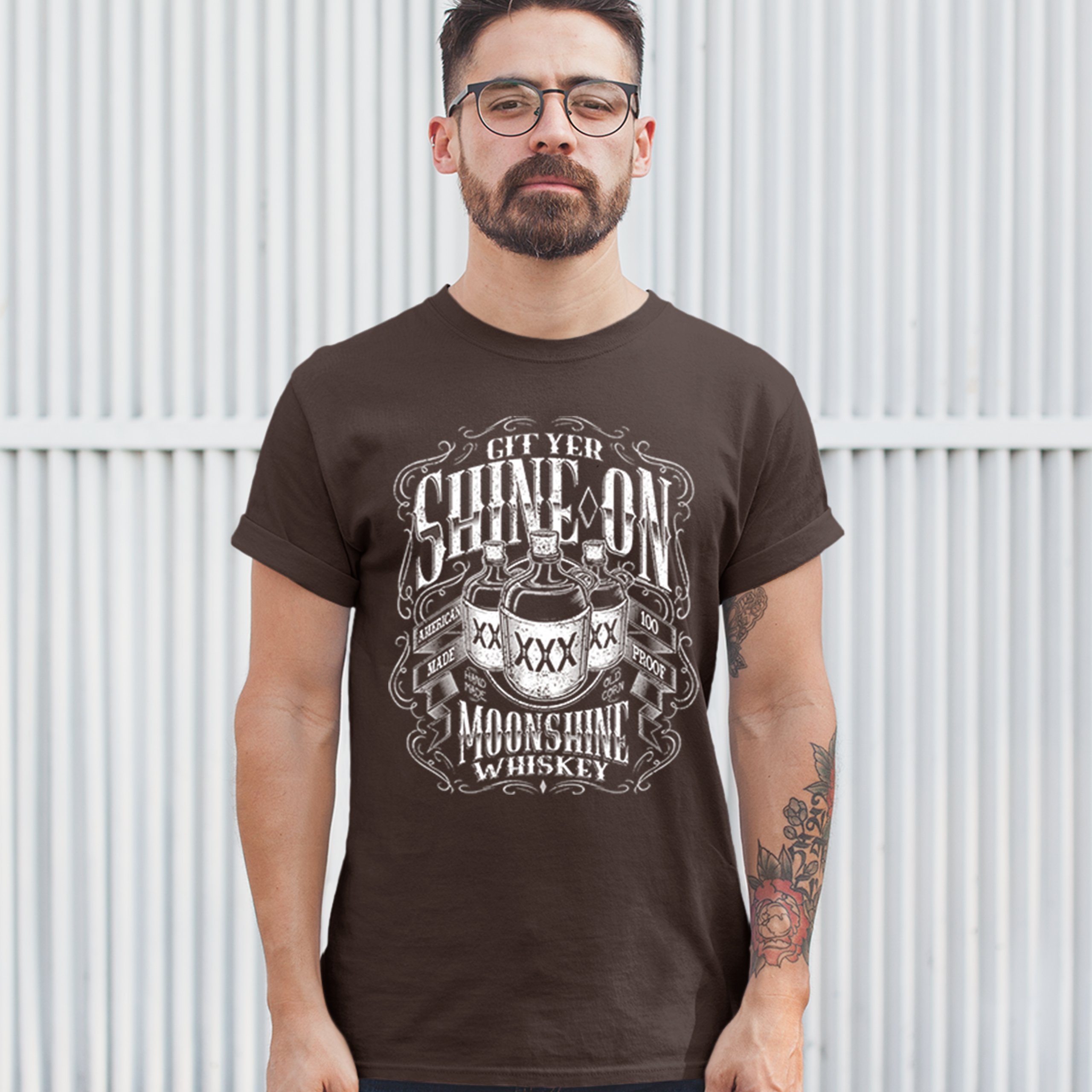 Git Yer Shine On Moonshine Whiskey T-shirt XXX Mason Jars Drinking Men's Tee - Picture 37 of 57