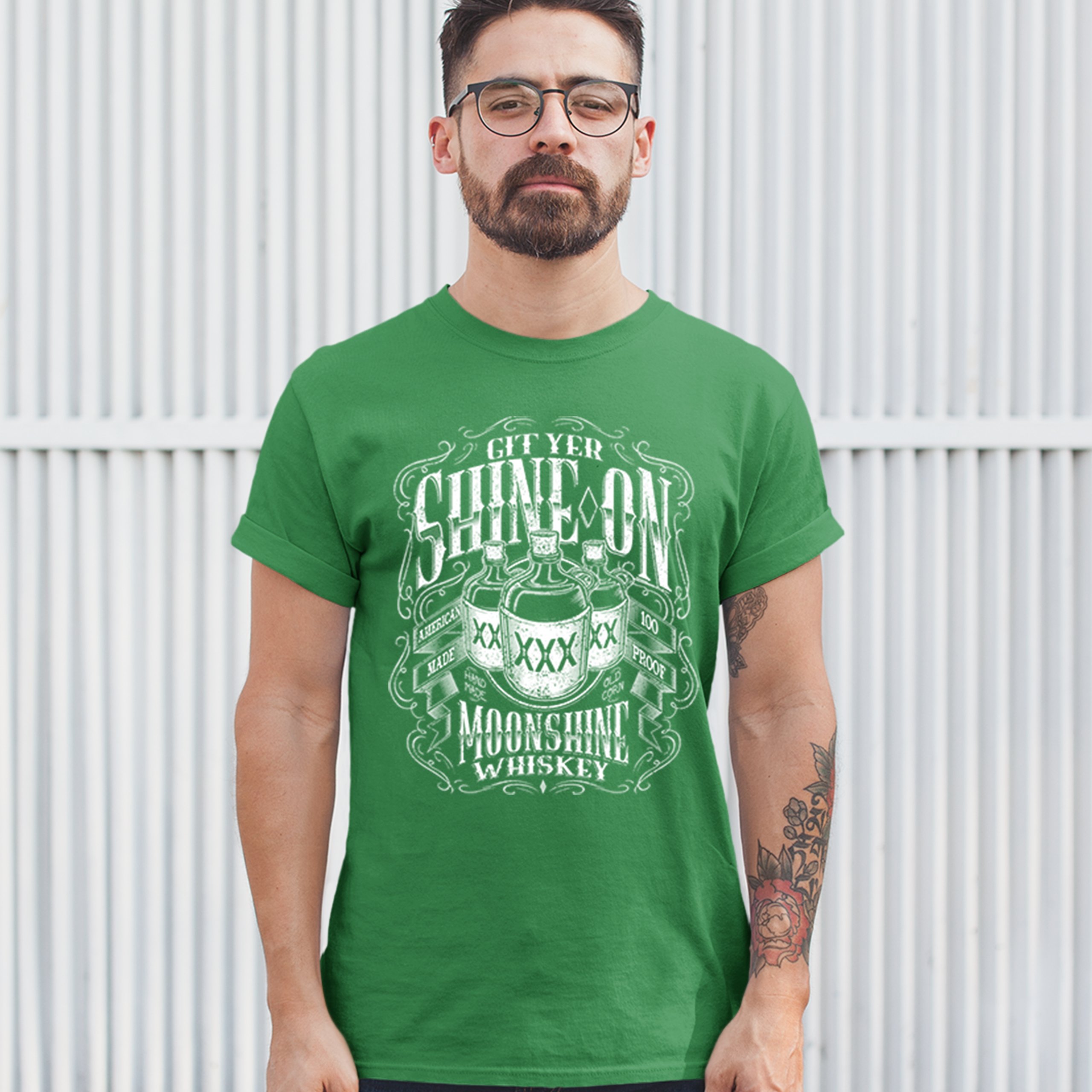 Git Yer Shine On Moonshine Whiskey T-shirt XXX Mason Jars Drinking Men's Tee - Picture 29 of 57