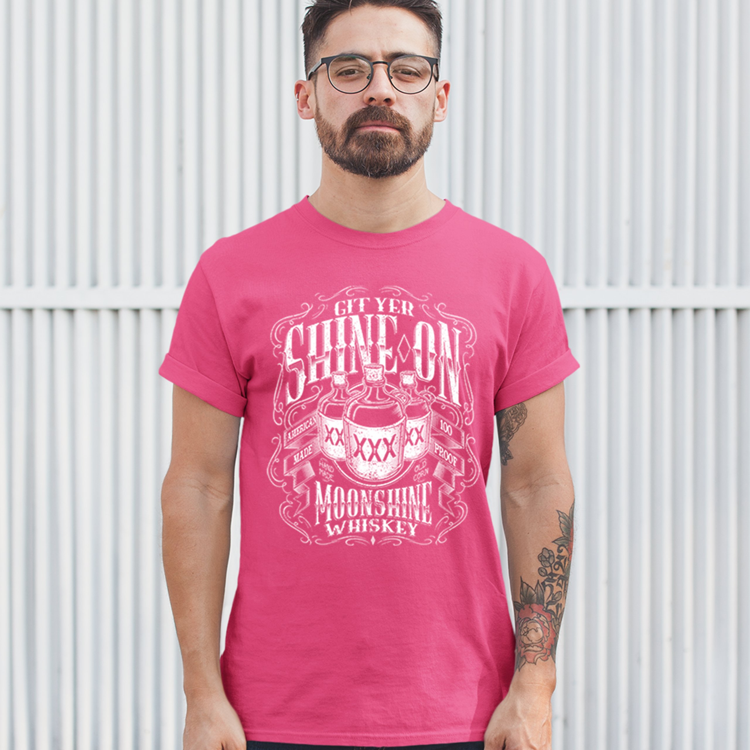 Git Yer Shine On Moonshine Whiskey T-shirt XXX Mason Jars Drinking Men's Tee - Picture 13 of 57