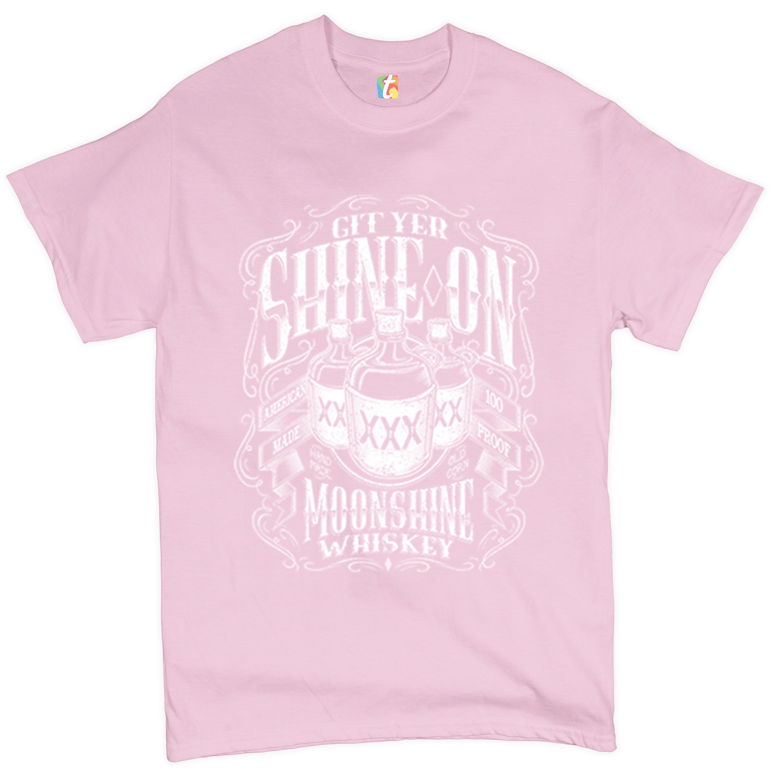 Git Yer Shine On Moonshine Whiskey T-shirt XXX Mason Jars Drinking Men's Tee - Picture 42 of 57