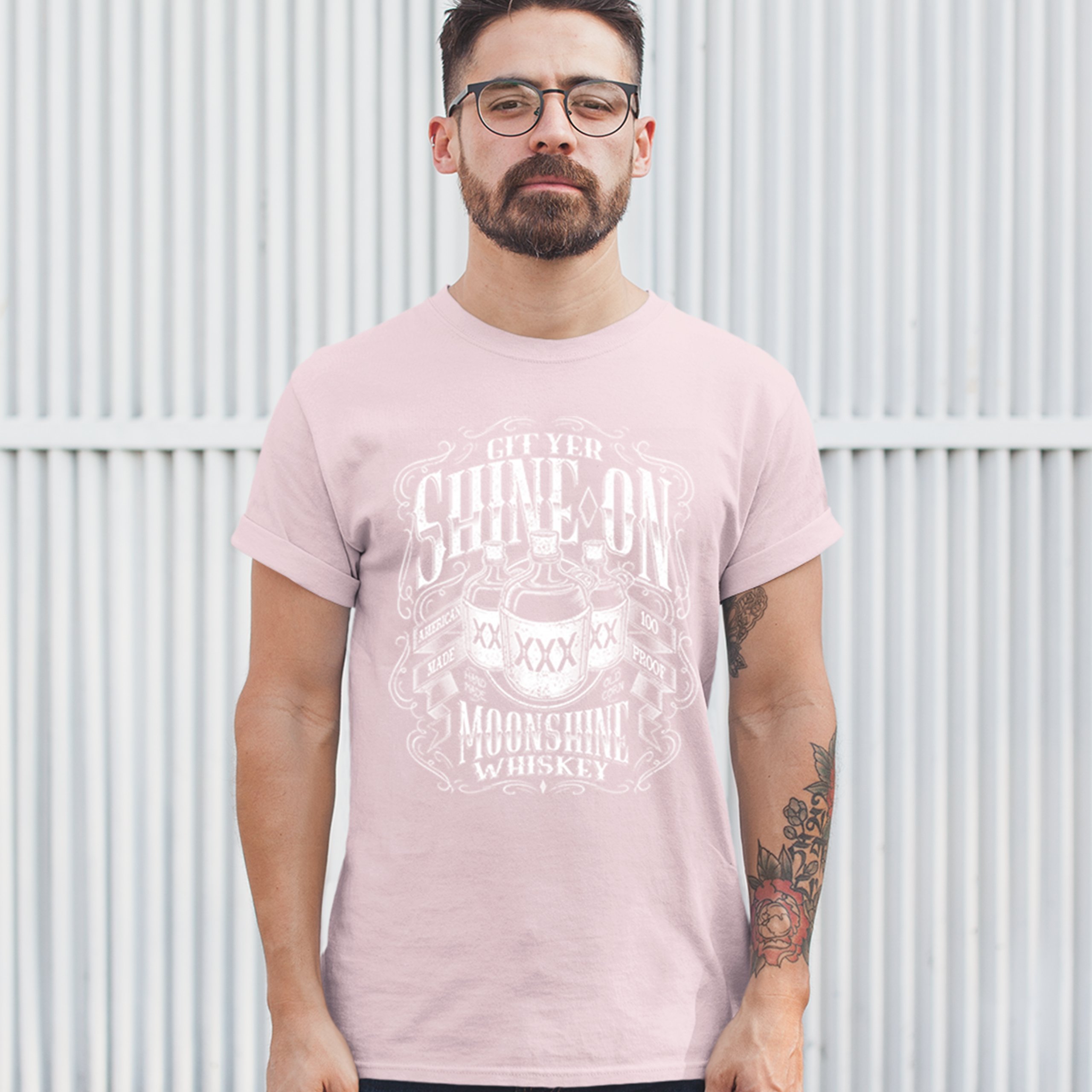 Git Yer Shine On Moonshine Whiskey T-shirt XXX Mason Jars Drinking Men's Tee - Picture 45 of 57