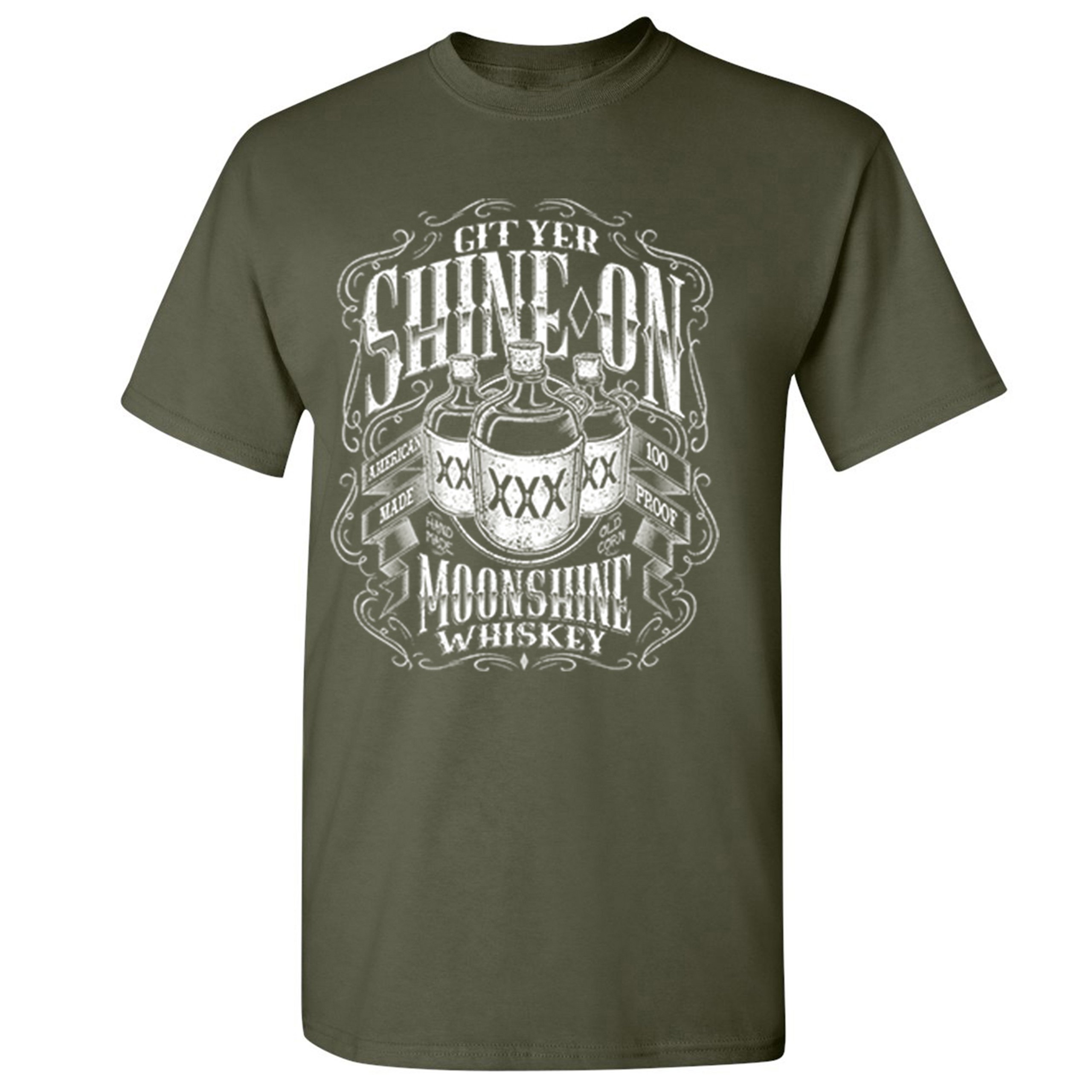 Git Yer Shine On Moonshine Whiskey T-shirt XXX Mason Jars Drinking Men's Tee - Picture 47 of 57