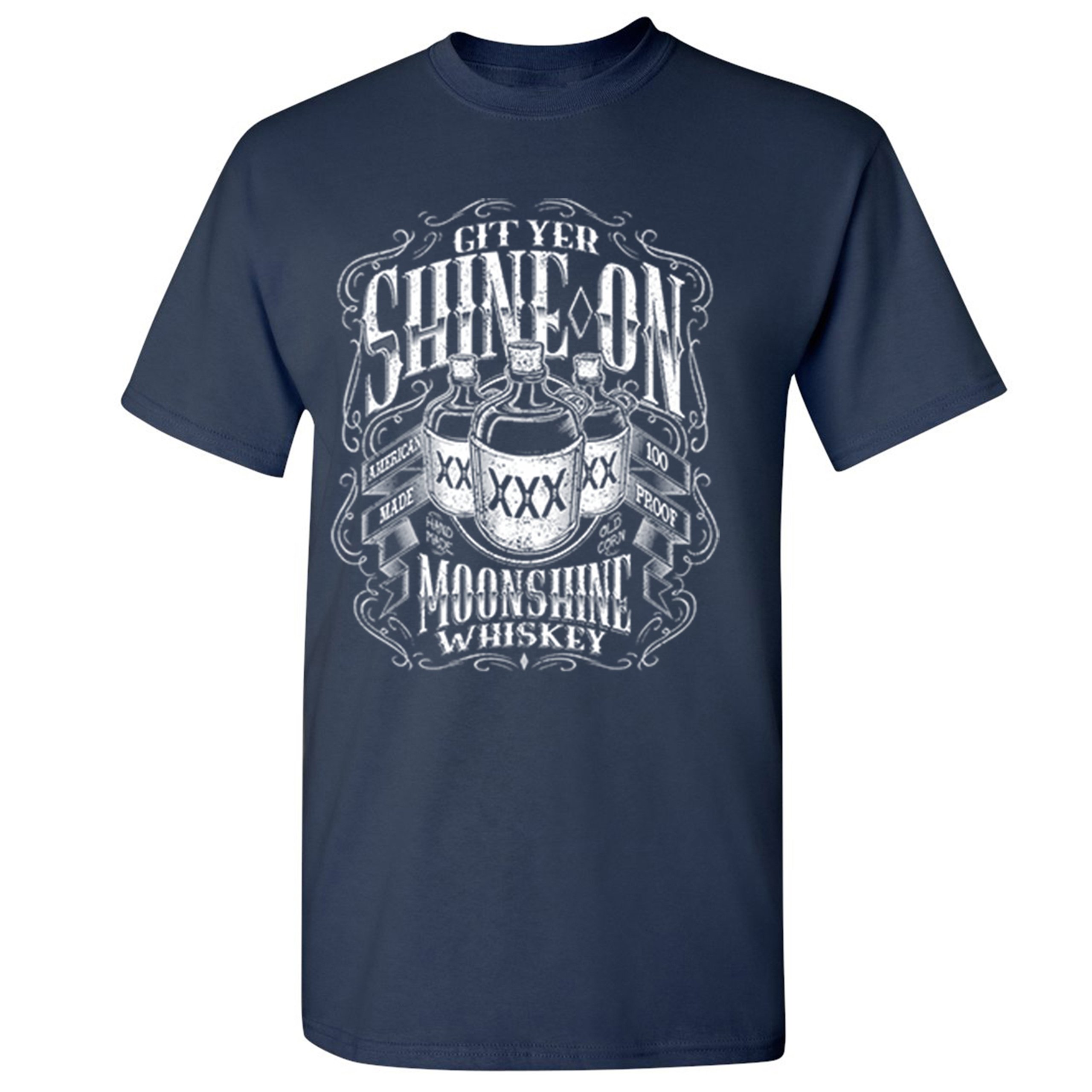Git Yer Shine On Moonshine Whiskey T-shirt XXX Mason Jars Drinking Men's Tee - Picture 23 of 57