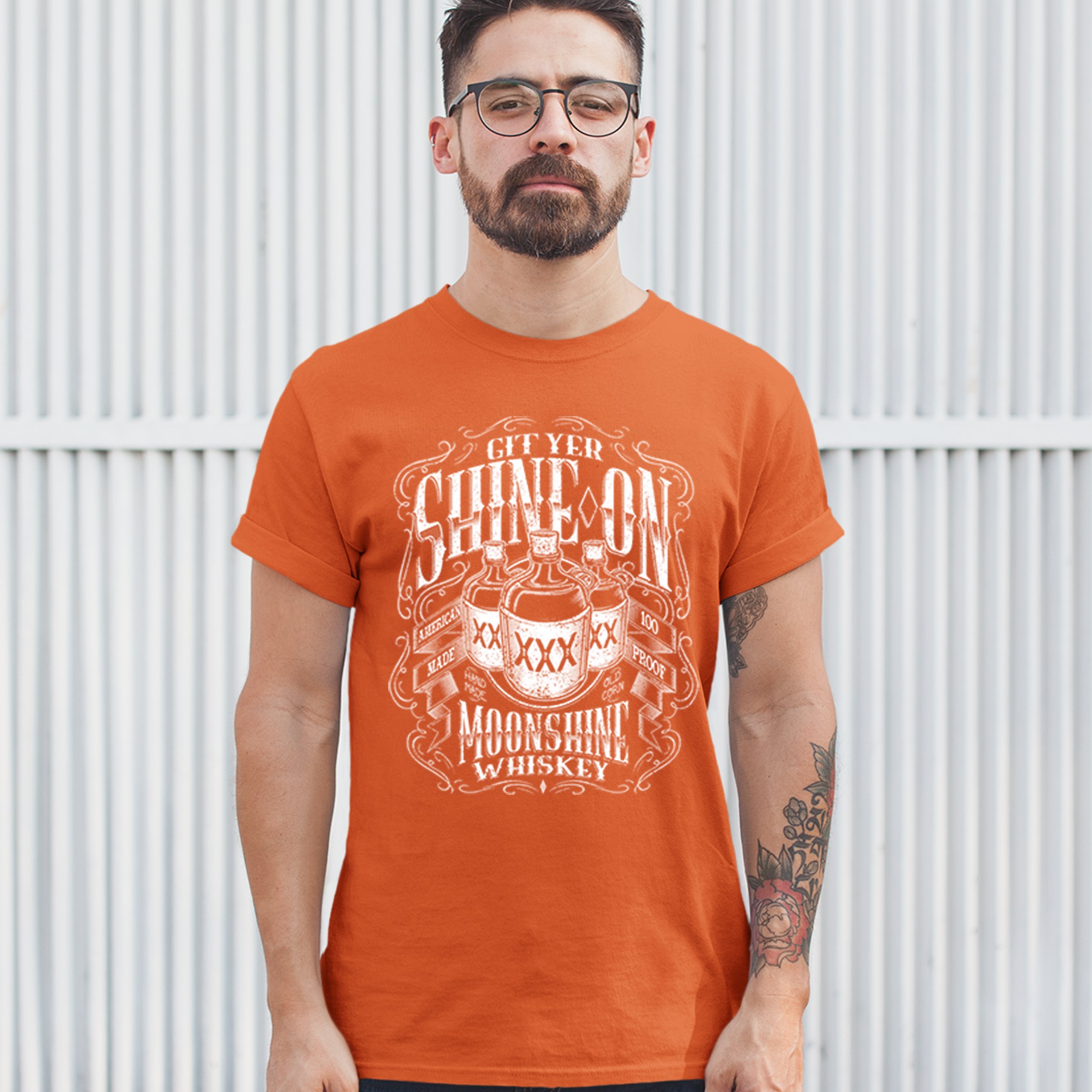 Git Yer Shine On Moonshine Whiskey T-shirt XXX Mason Jars Drinking Men's Tee - Picture 9 of 57