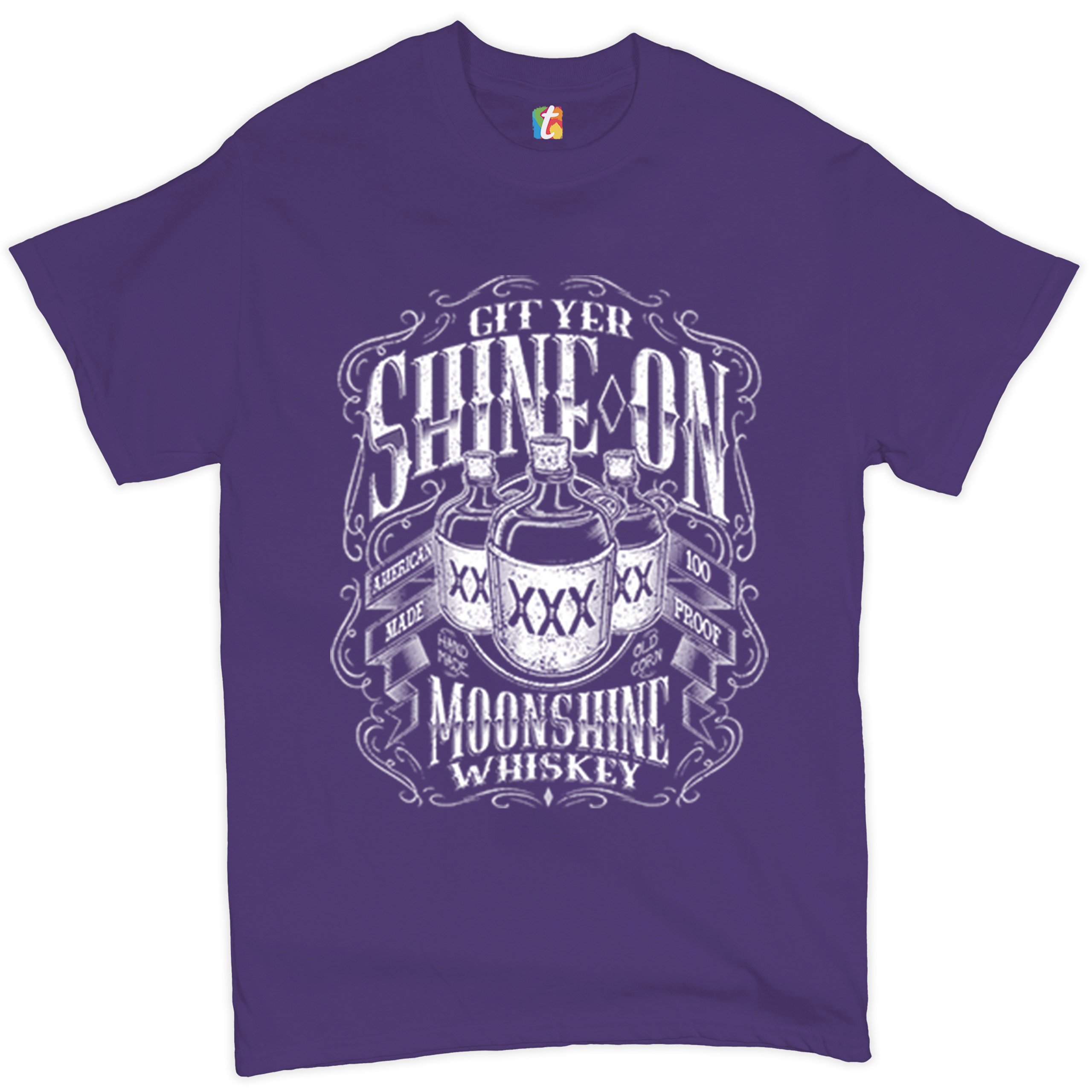 Git Yer Shine On Moonshine Whiskey T-shirt XXX Mason Jars Drinking Men's Tee - Picture 14 of 57