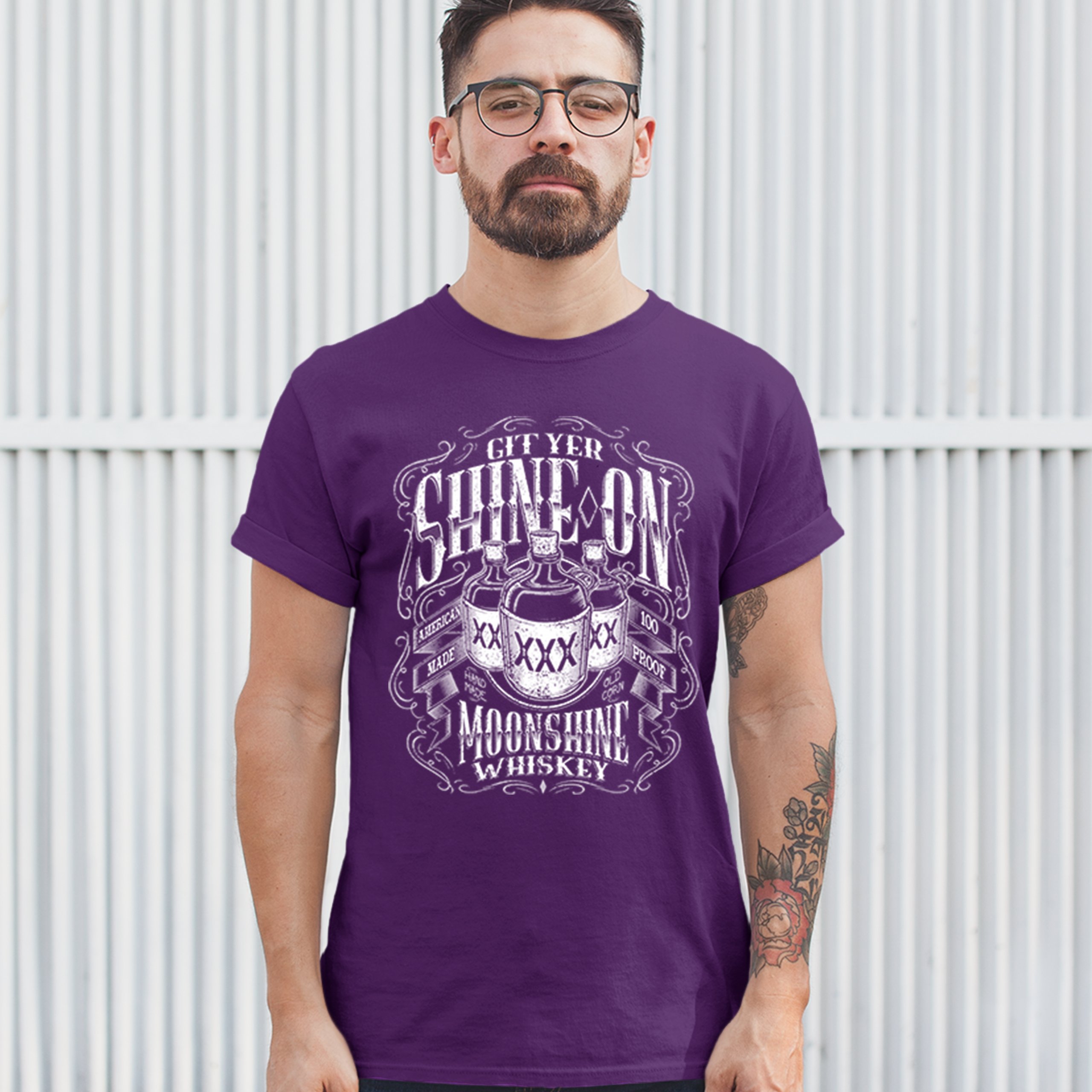 Git Yer Shine On Moonshine Whiskey T-shirt XXX Mason Jars Drinking Men's Tee - Picture 17 of 57