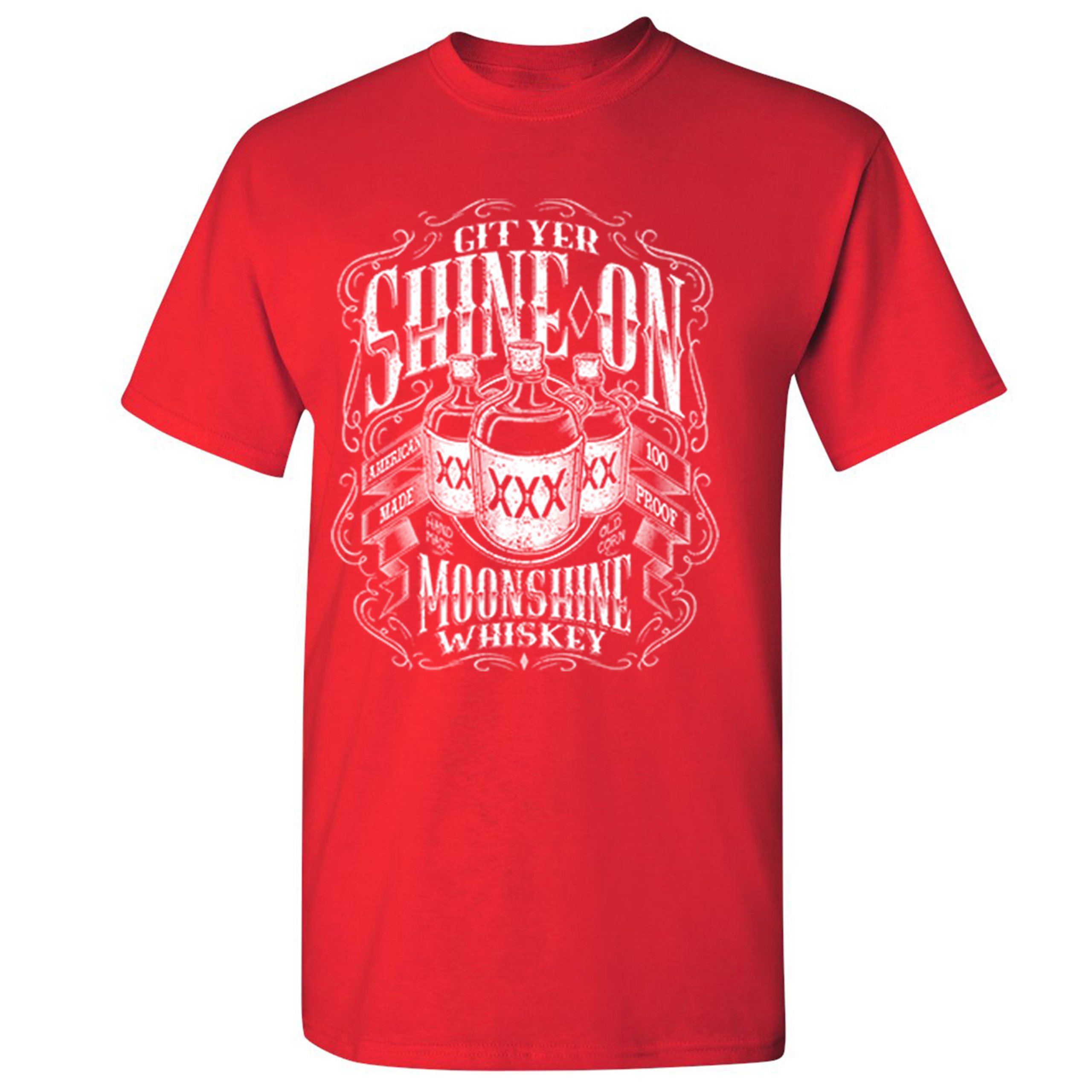 Git Yer Shine On Moonshine Whiskey T-shirt XXX Mason Jars Drinking Men's Tee - Picture 19 of 57
