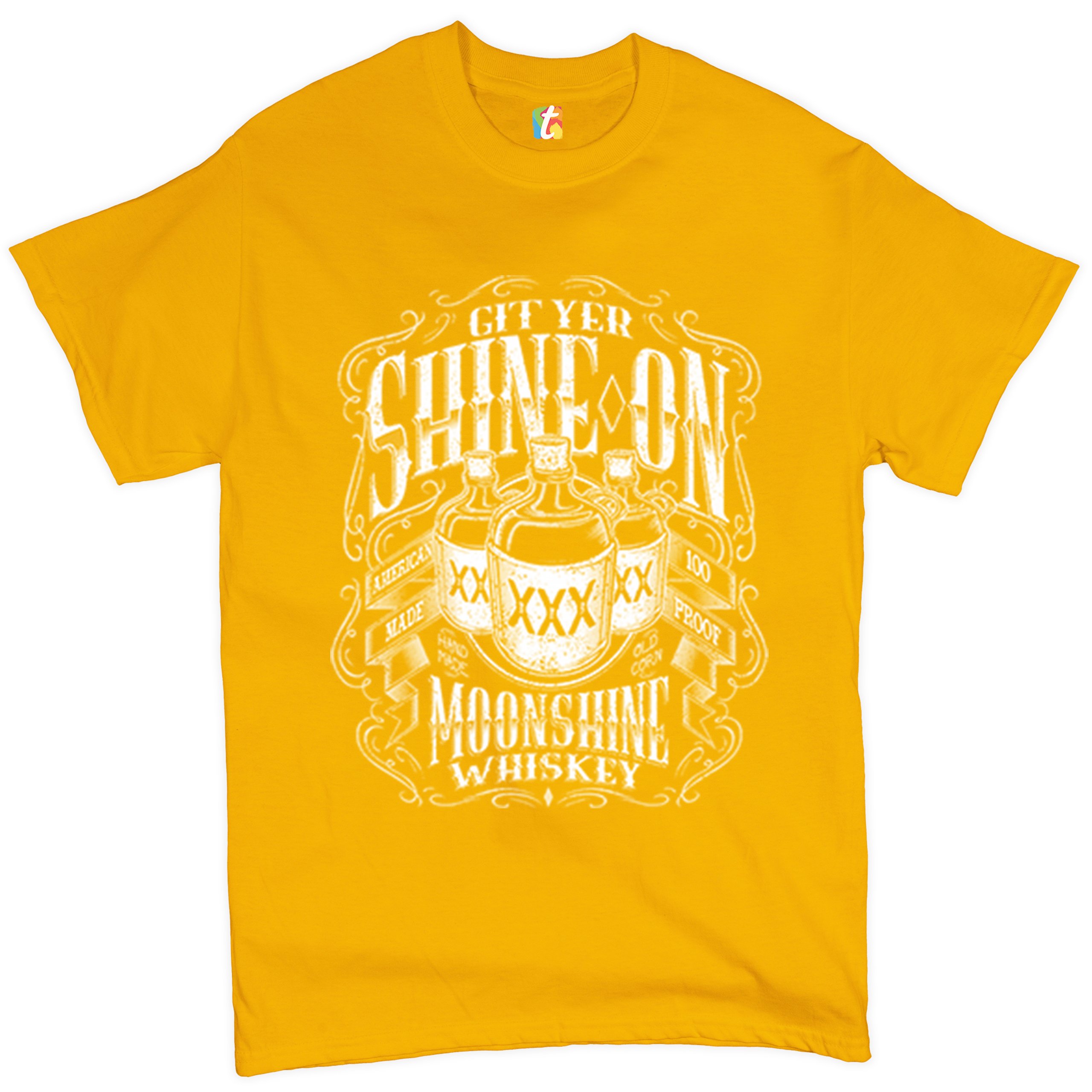 Git Yer Shine On Moonshine Whiskey T-shirt XXX Mason Jars Drinking Men's Tee - Picture 54 of 57