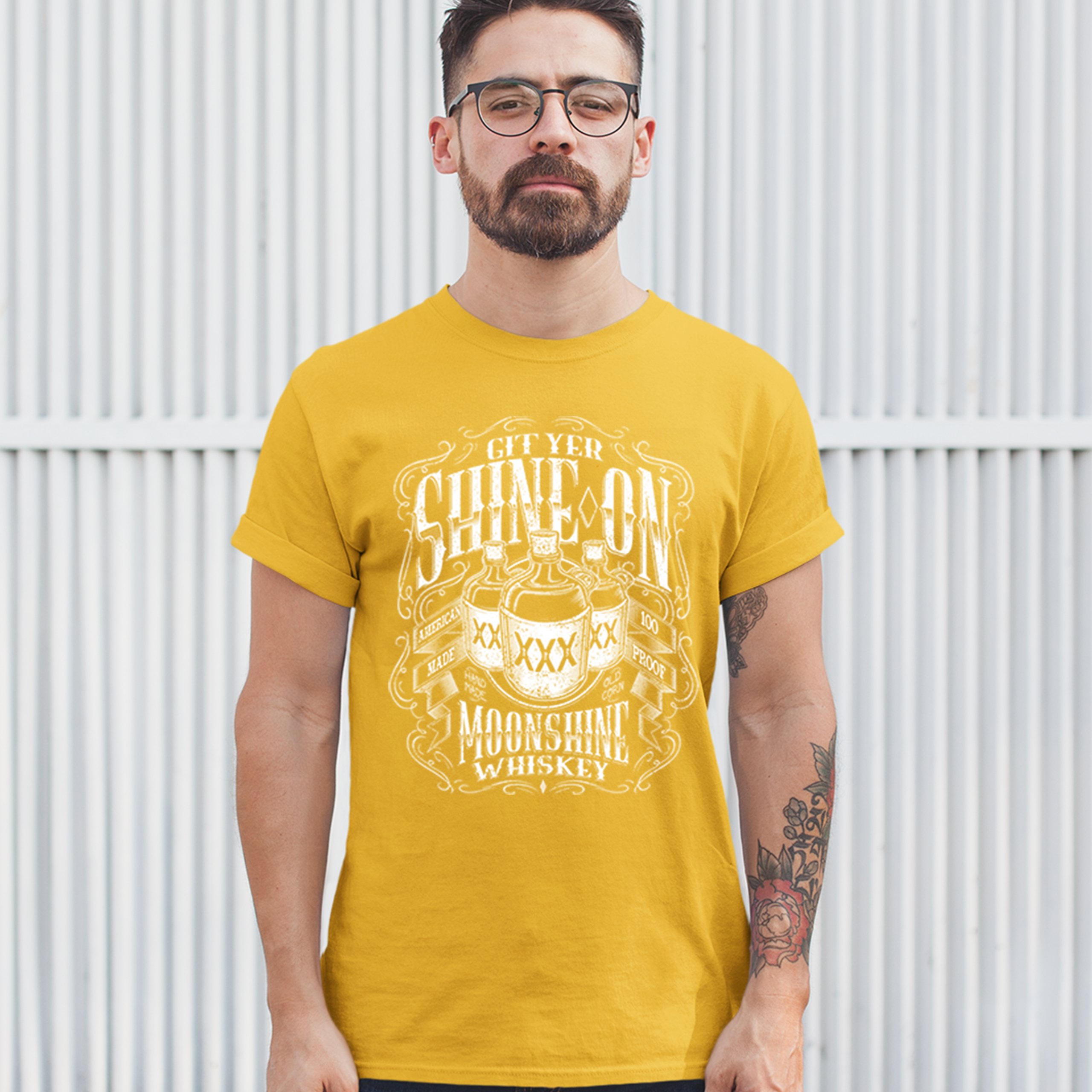 Git Yer Shine On Moonshine Whiskey T-shirt XXX Mason Jars Drinking Men's Tee - Picture 57 of 57