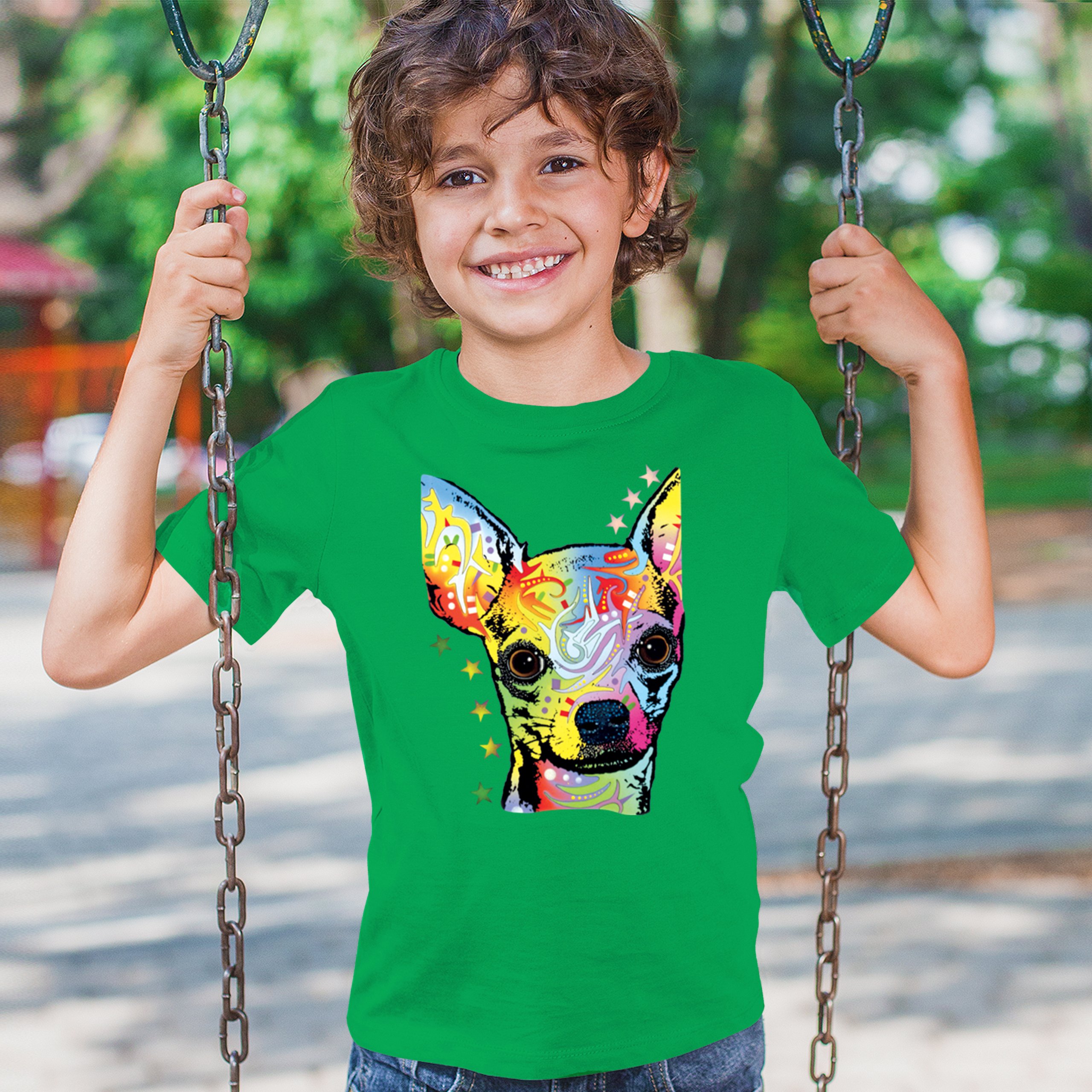 Dean Russo Cute Chihuahua Youth T-shirt Neon Colorful Small Dog Pet Kids - Picture 33 of 50