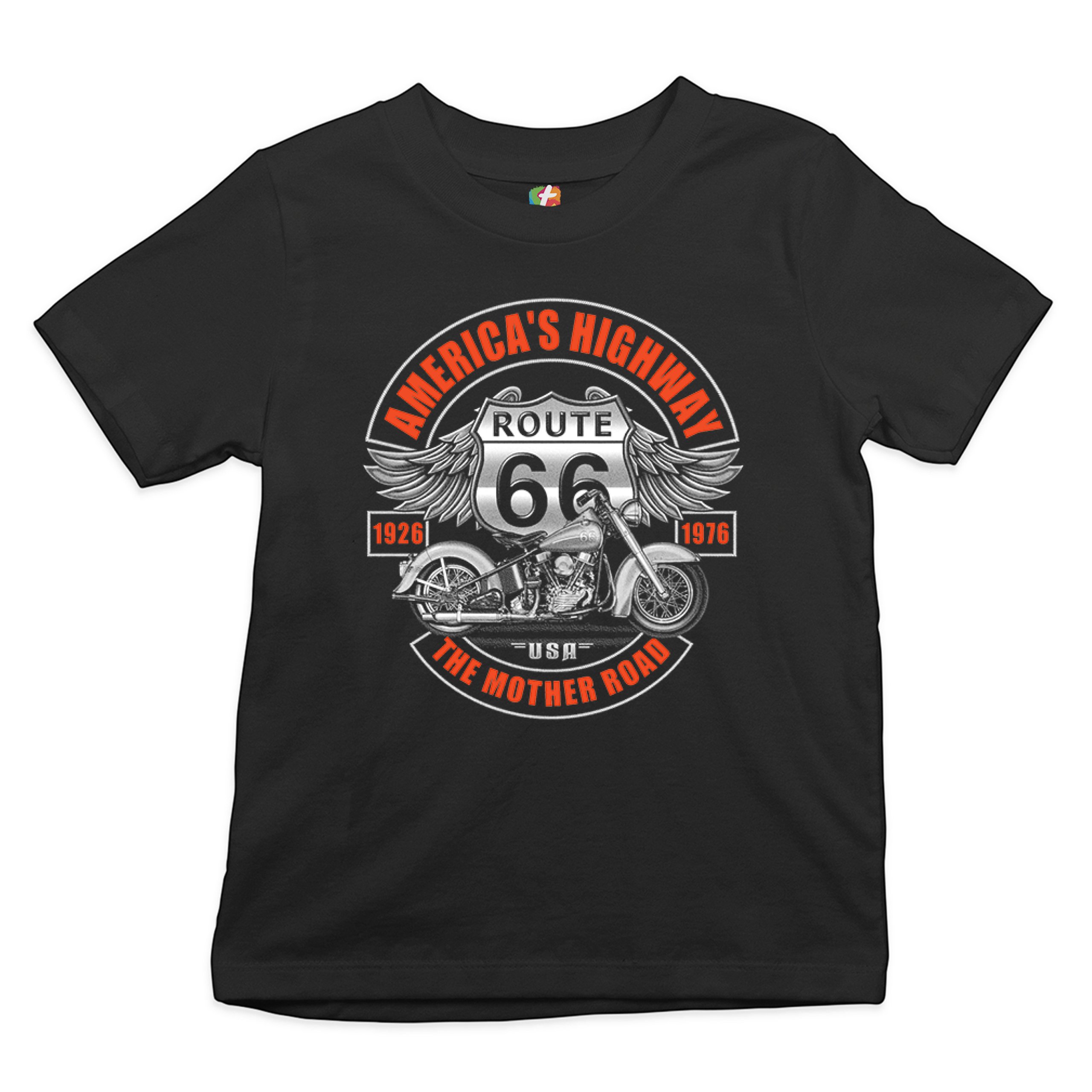 America's Highway The Mother Road Youth T-shirt Route 66 Biker