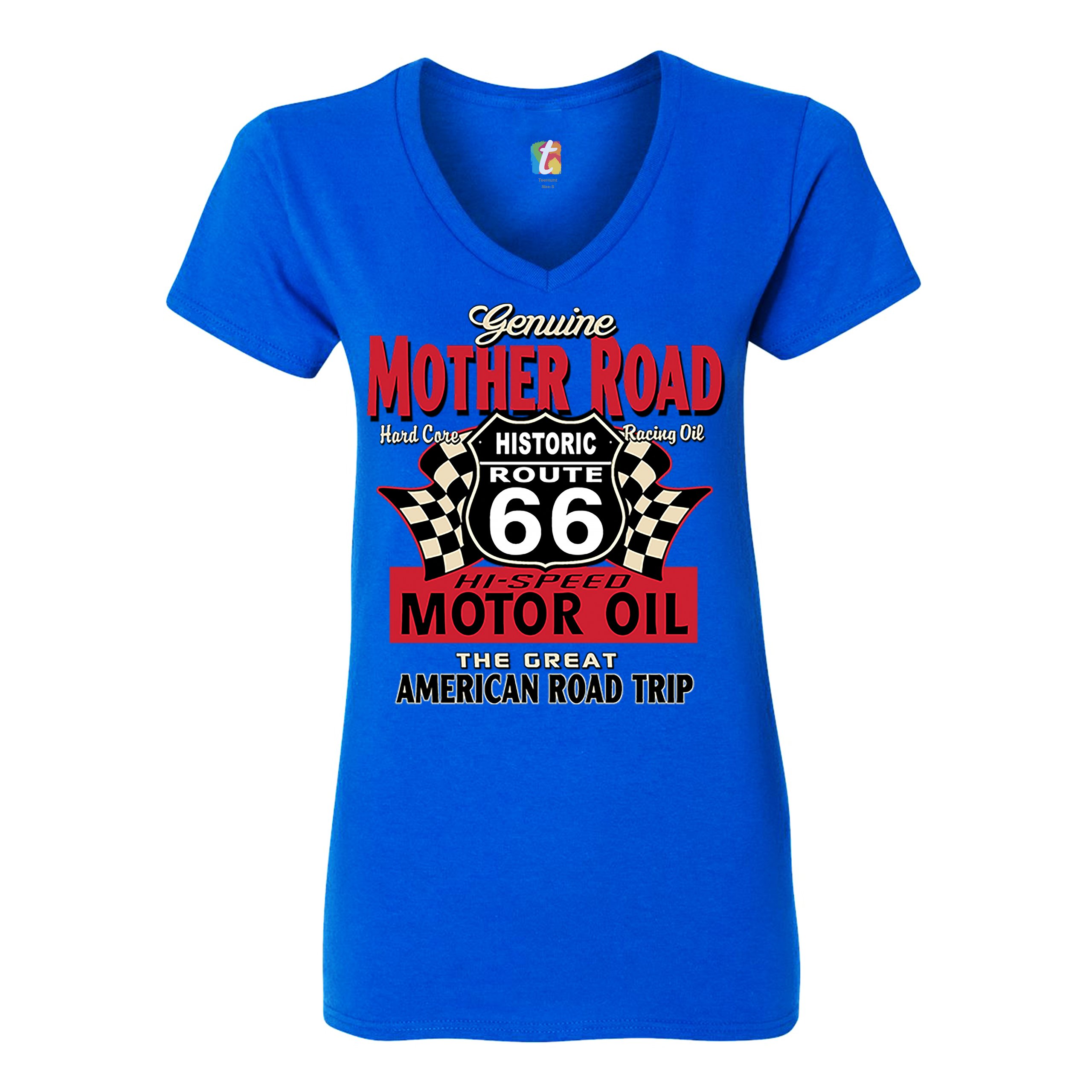 Genuine Mother Road Historic Route 66 Women's V-Neck T-shirt Road Trip Tee - Picture 31 of 41