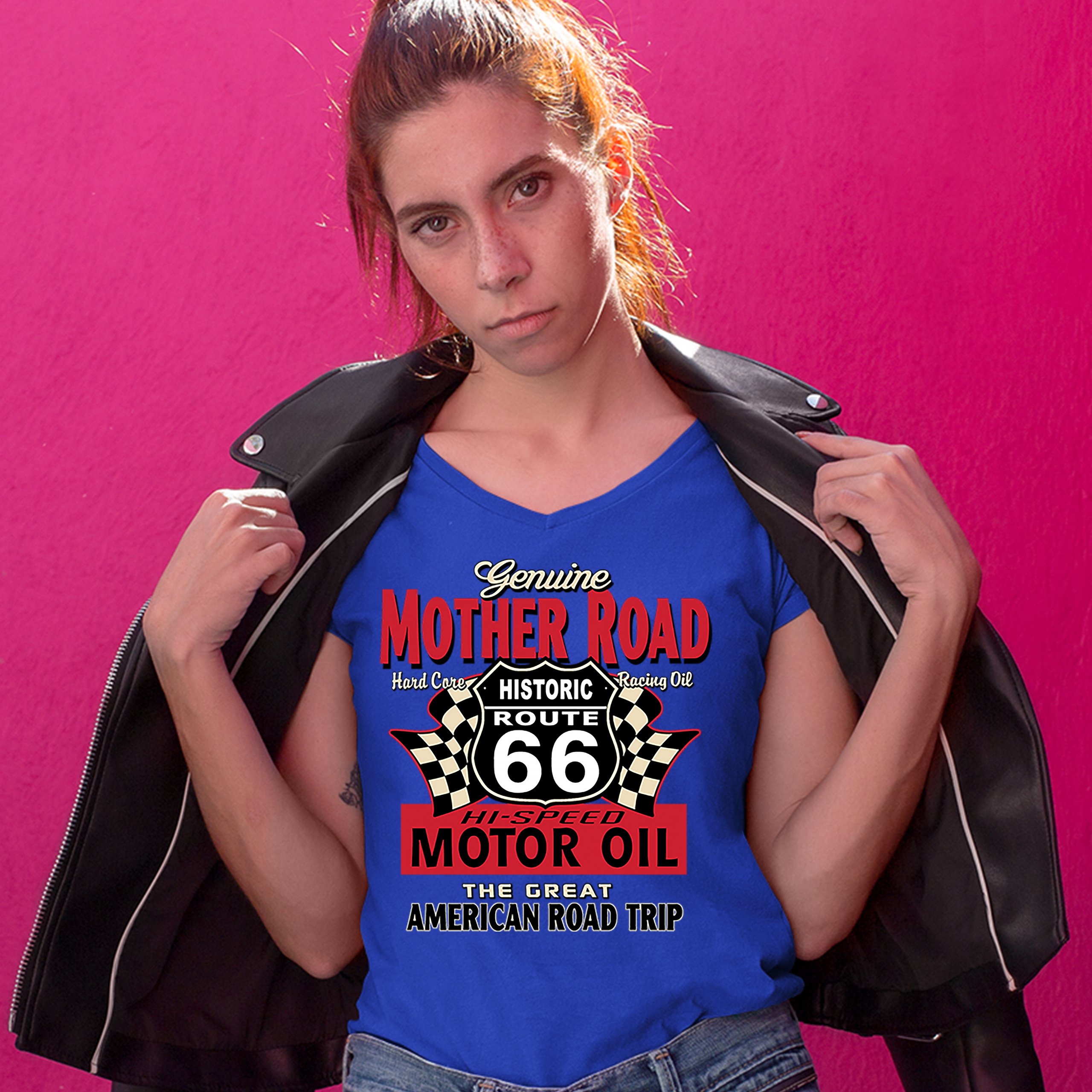 Genuine Mother Road Historic Route 66 Women's V-Neck T-shirt Road Trip Tee - Picture 33 of 41