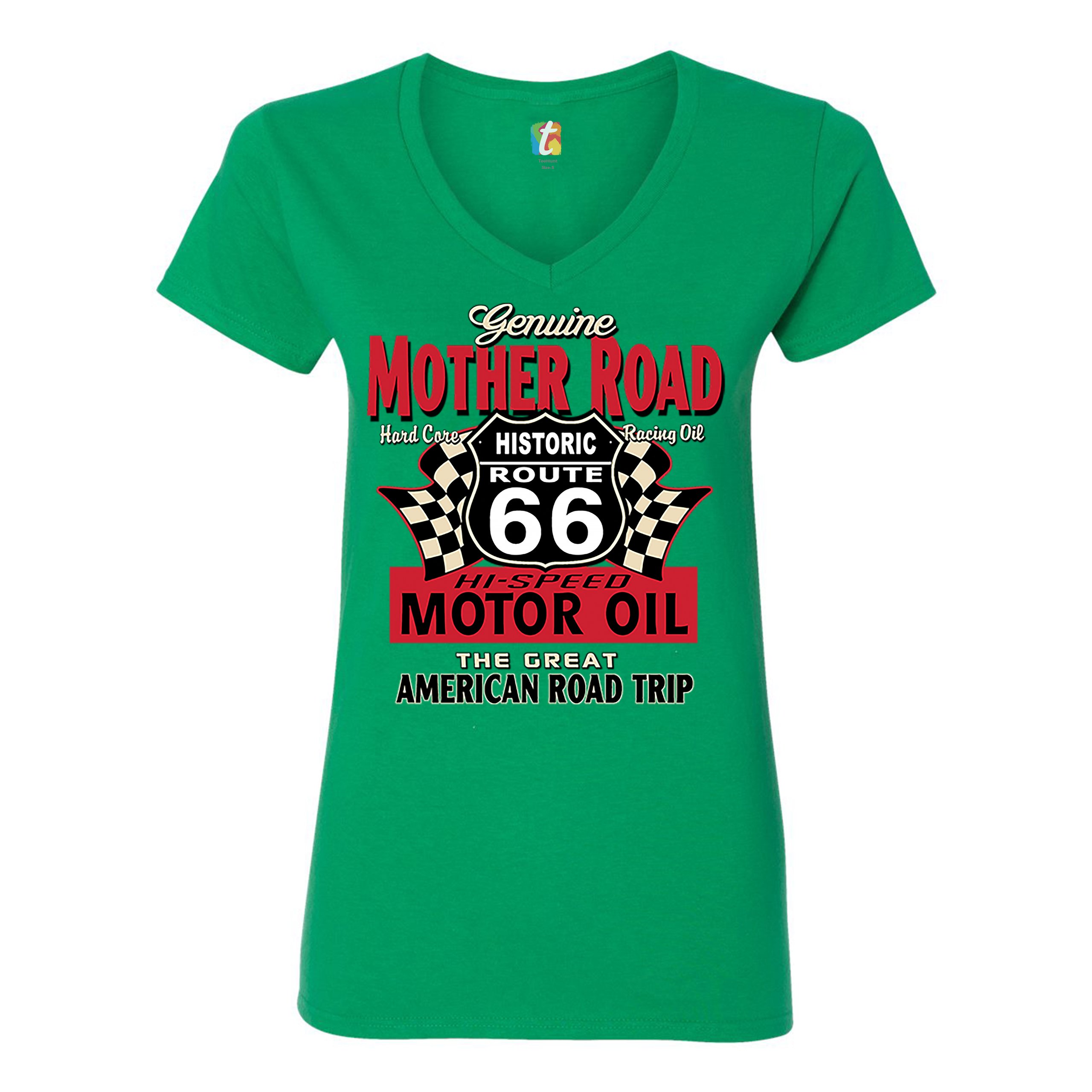 Genuine Mother Road Historic Route 66 Women's V-Neck T-shirt Road Trip Tee - Picture 27 of 41