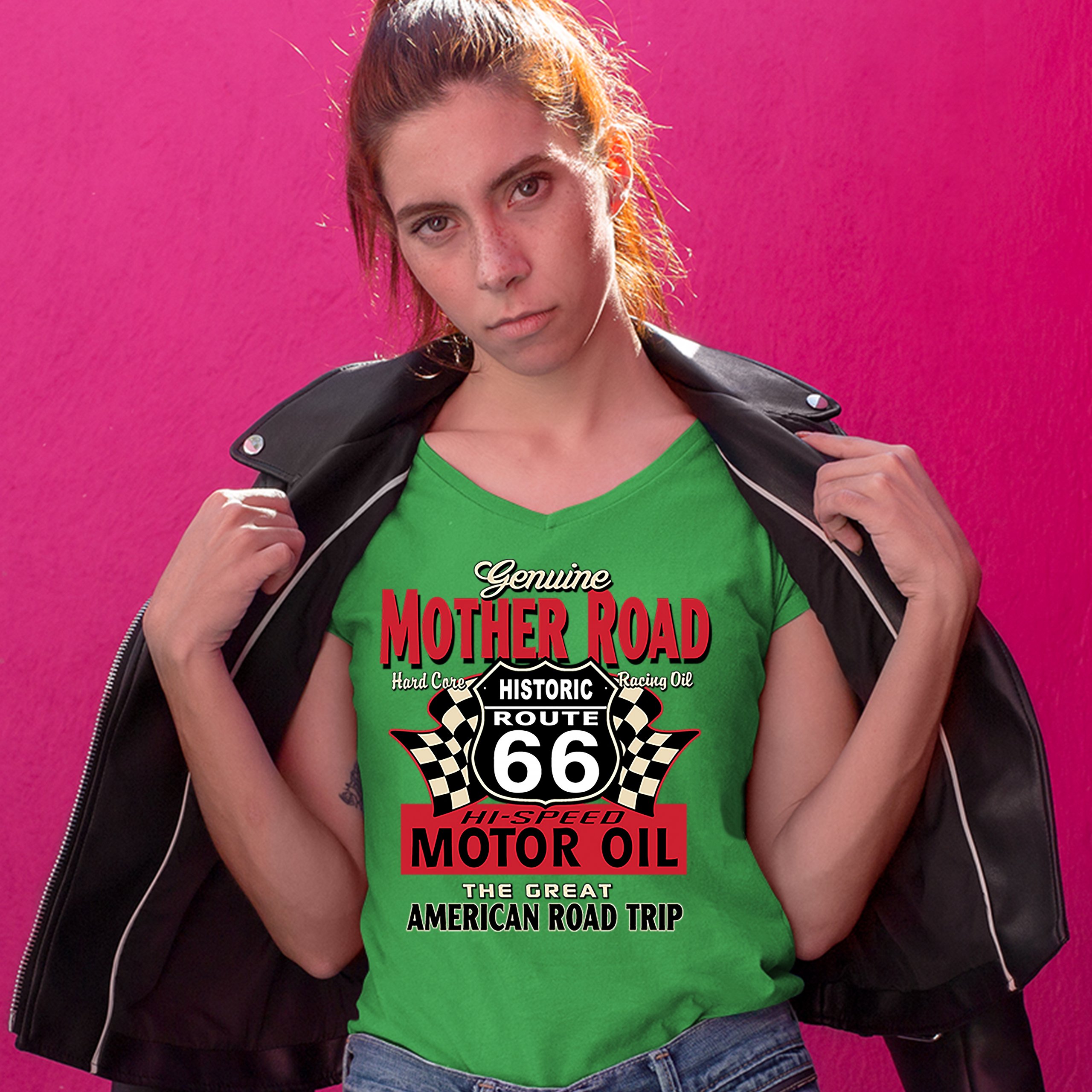 Genuine Mother Road Historic Route 66 Women's V-Neck T-shirt Road Trip Tee - Picture 29 of 41