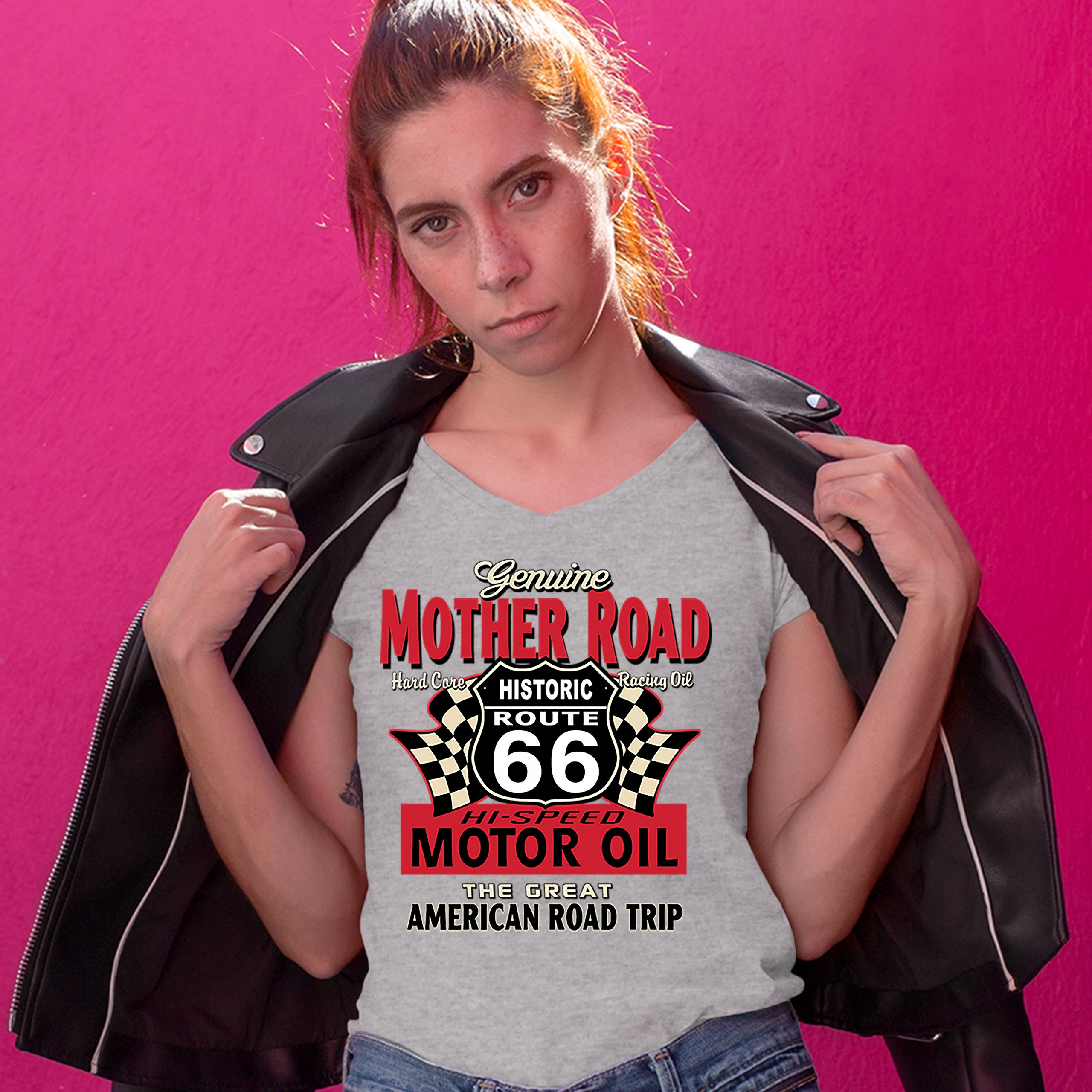 Genuine Mother Road Historic Route 66 Women's V-Neck T-shirt Road Trip Tee - Picture 9 of 41