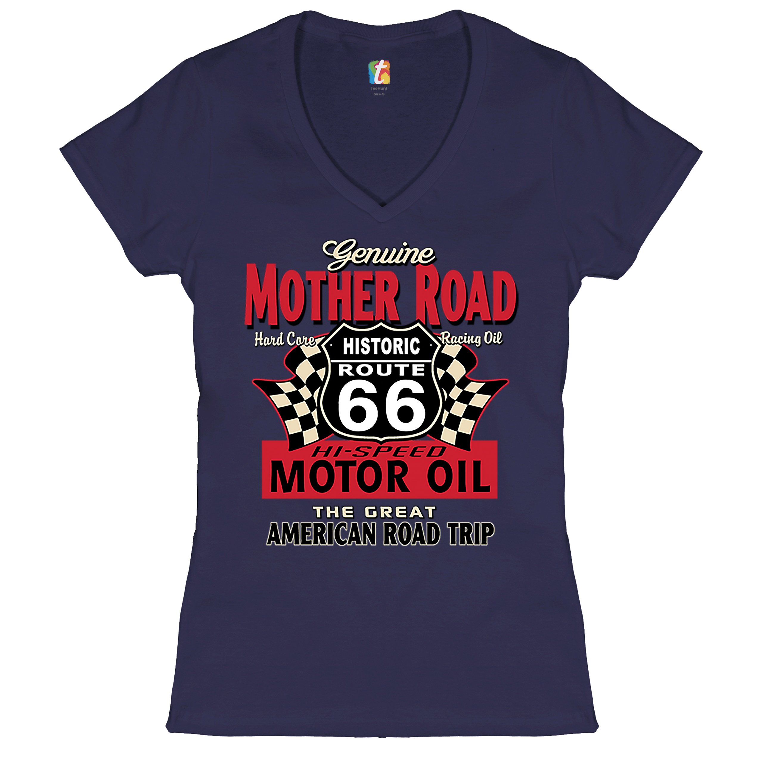 Genuine Mother Road Historic Route 66 Women's V-Neck T-shirt Road Trip Tee - Picture 22 of 41