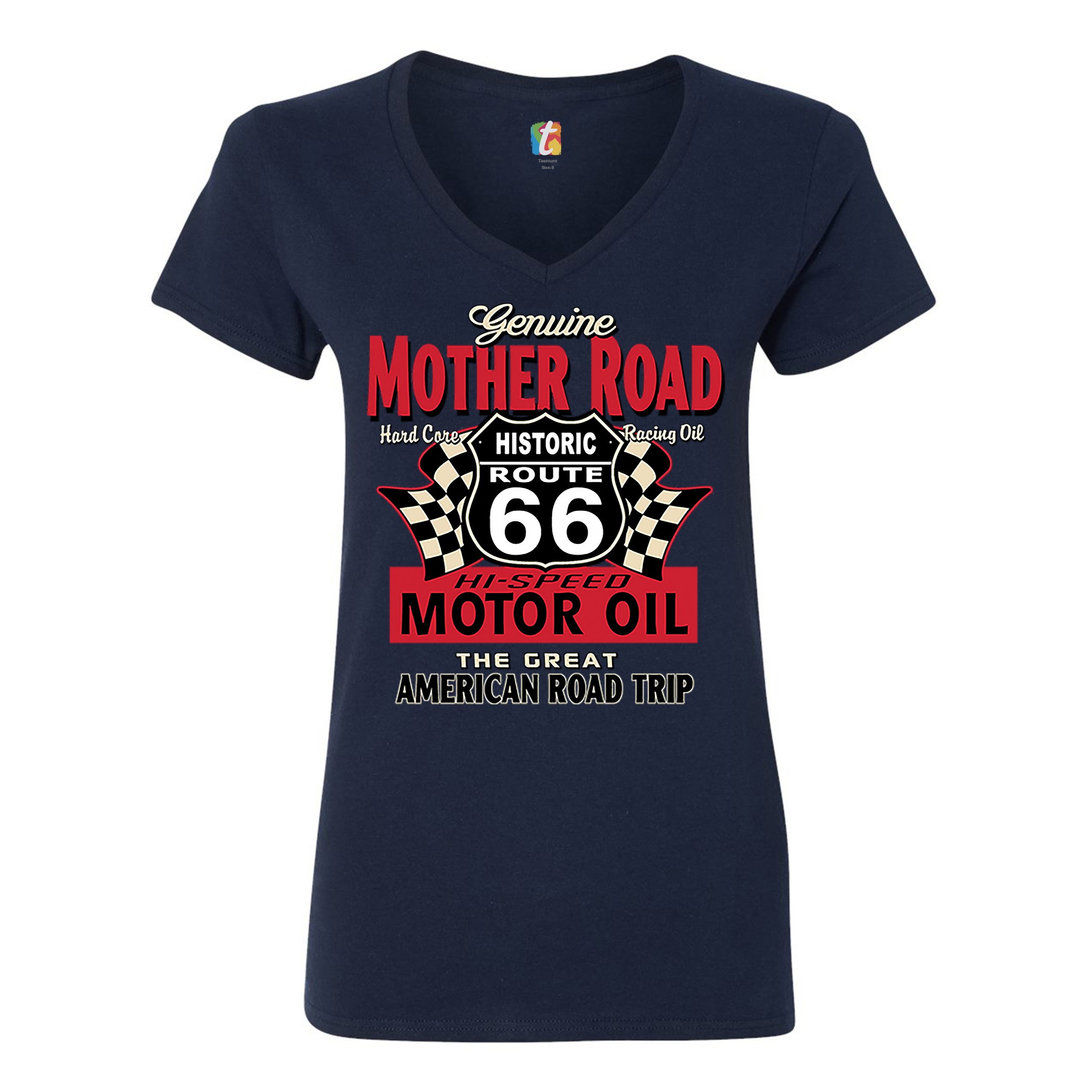 Genuine Mother Road Historic Route 66 Women's V-Neck T-shirt Road Trip Tee - Picture 23 of 41