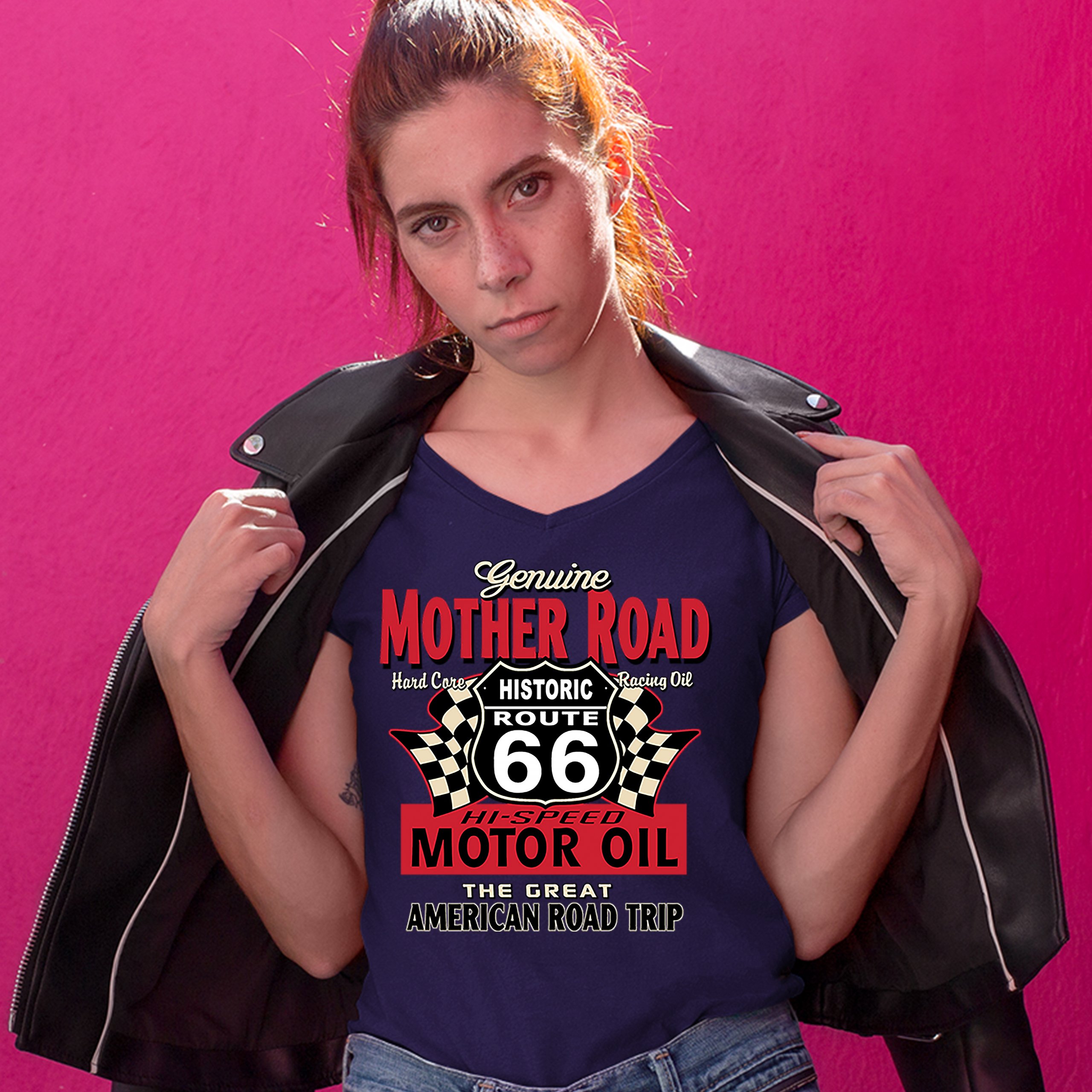 Genuine Mother Road Historic Route 66 Women's V-Neck T-shirt Road Trip Tee - Picture 25 of 41