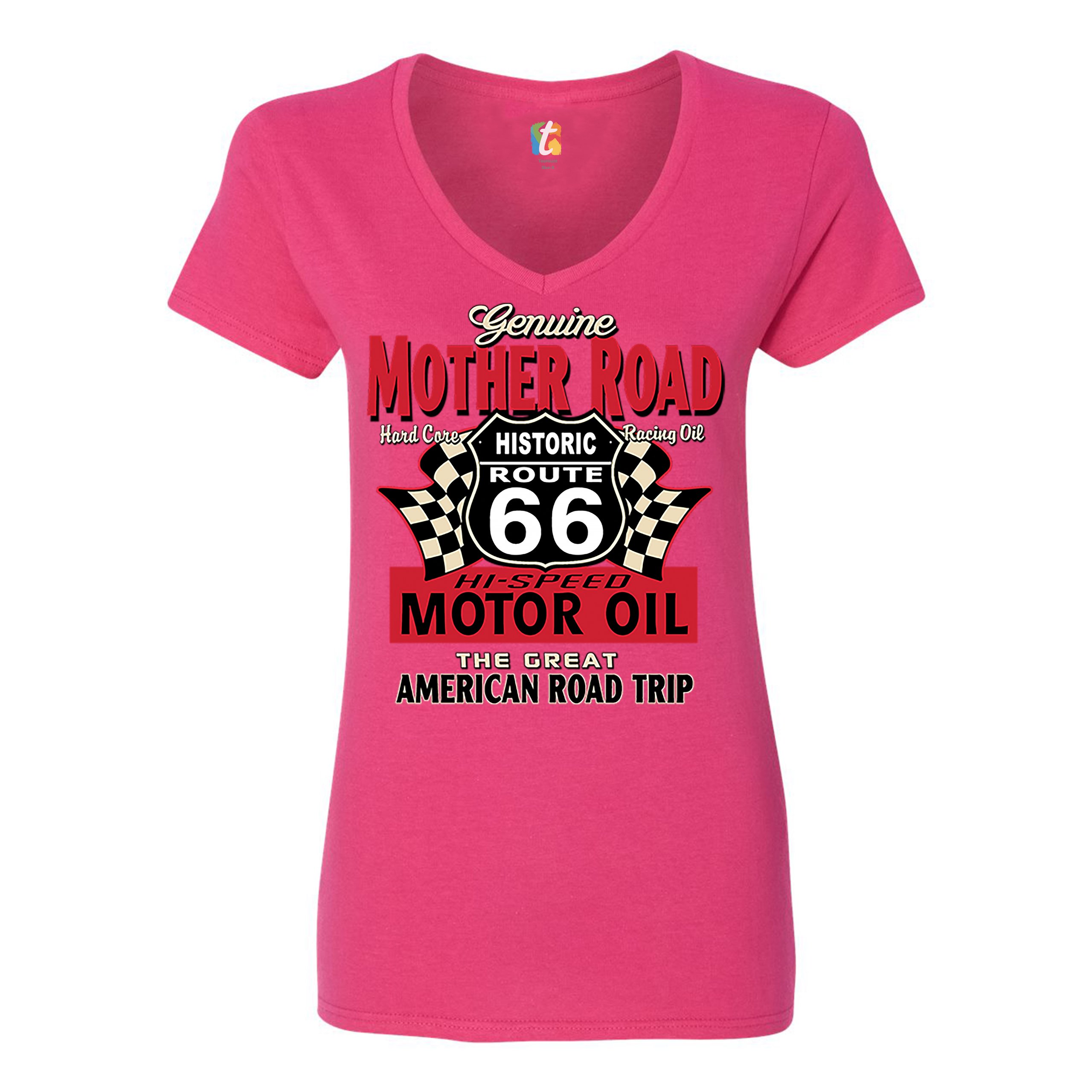Genuine Mother Road Historic Route 66 Women's V-Neck T-shirt Road Trip Tee - Picture 35 of 41