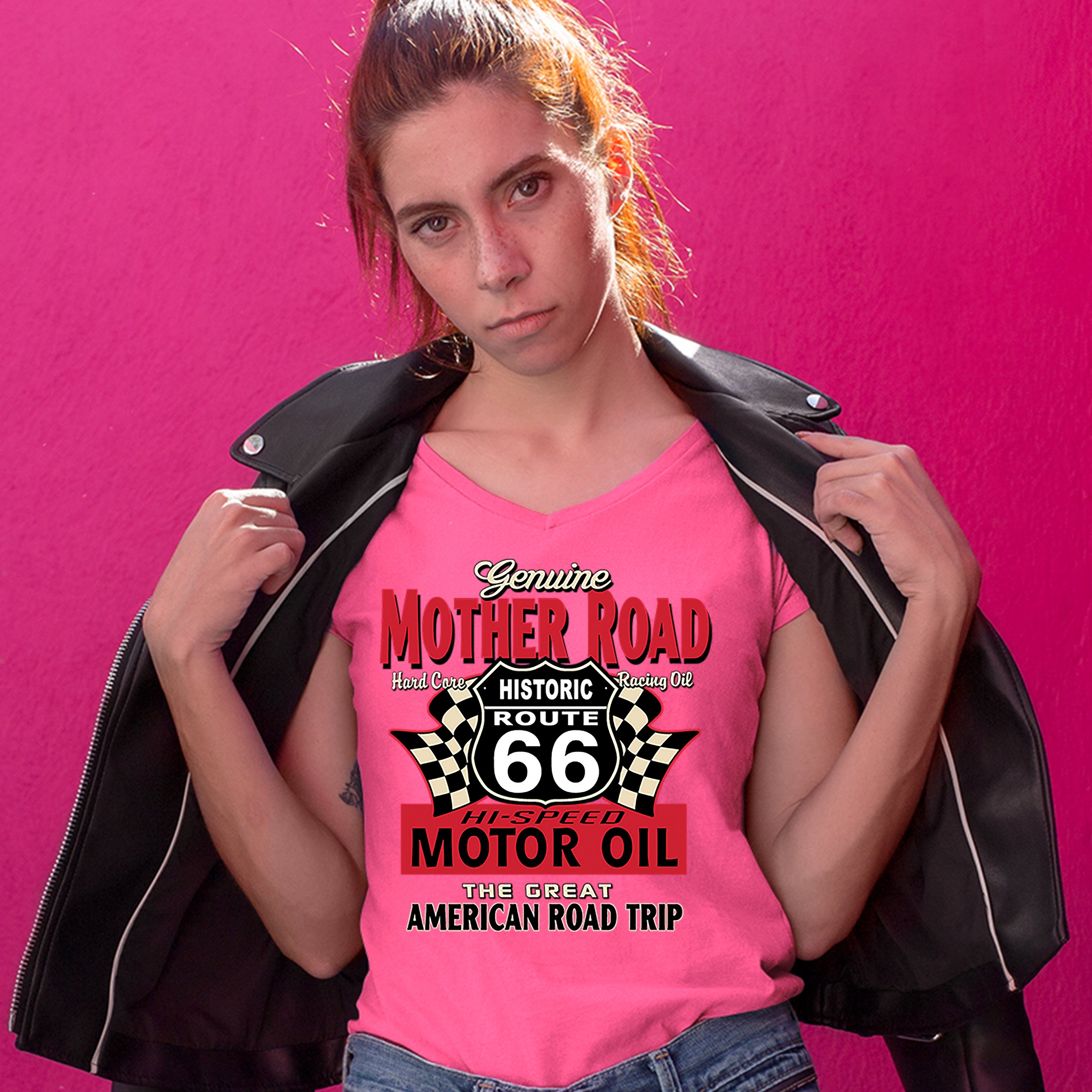 Genuine Mother Road Historic Route 66 Women's V-Neck T-shirt Road Trip Tee - Picture 37 of 41