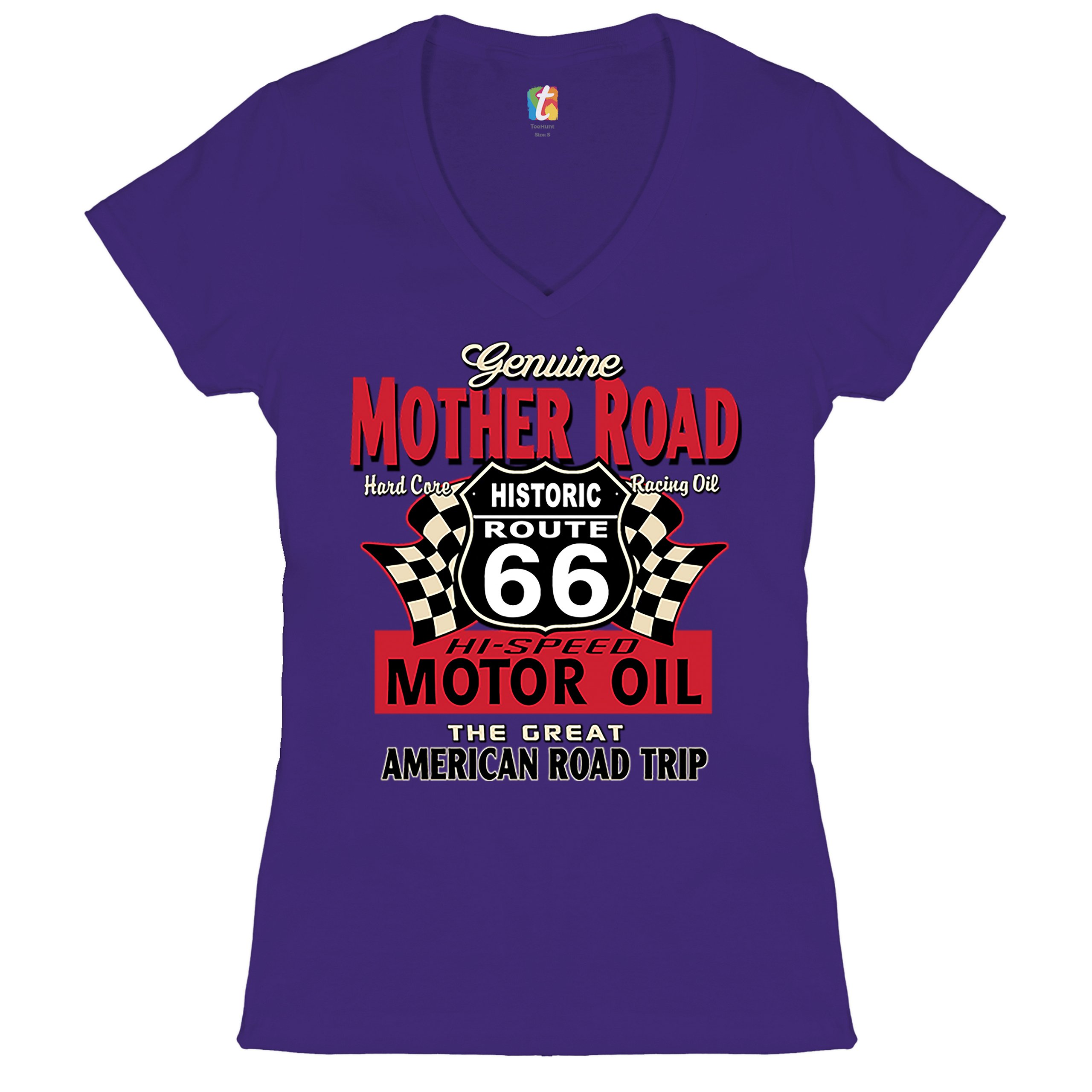 Genuine Mother Road Historic Route 66 Women's V-Neck T-shirt Road Trip Tee - Picture 10 of 41