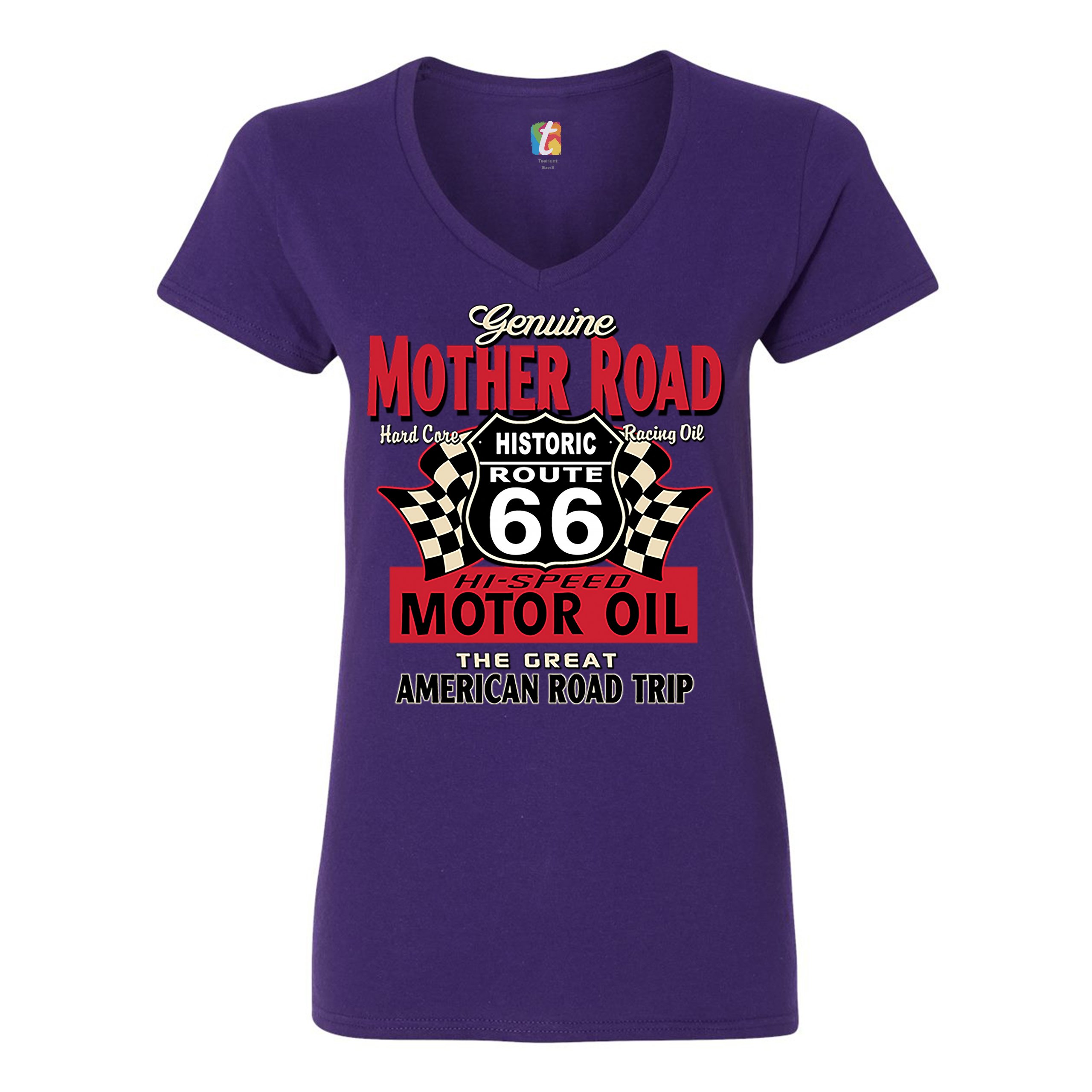 Genuine Mother Road Historic Route 66 Women's V-Neck T-shirt Road Trip Tee - Picture 11 of 41