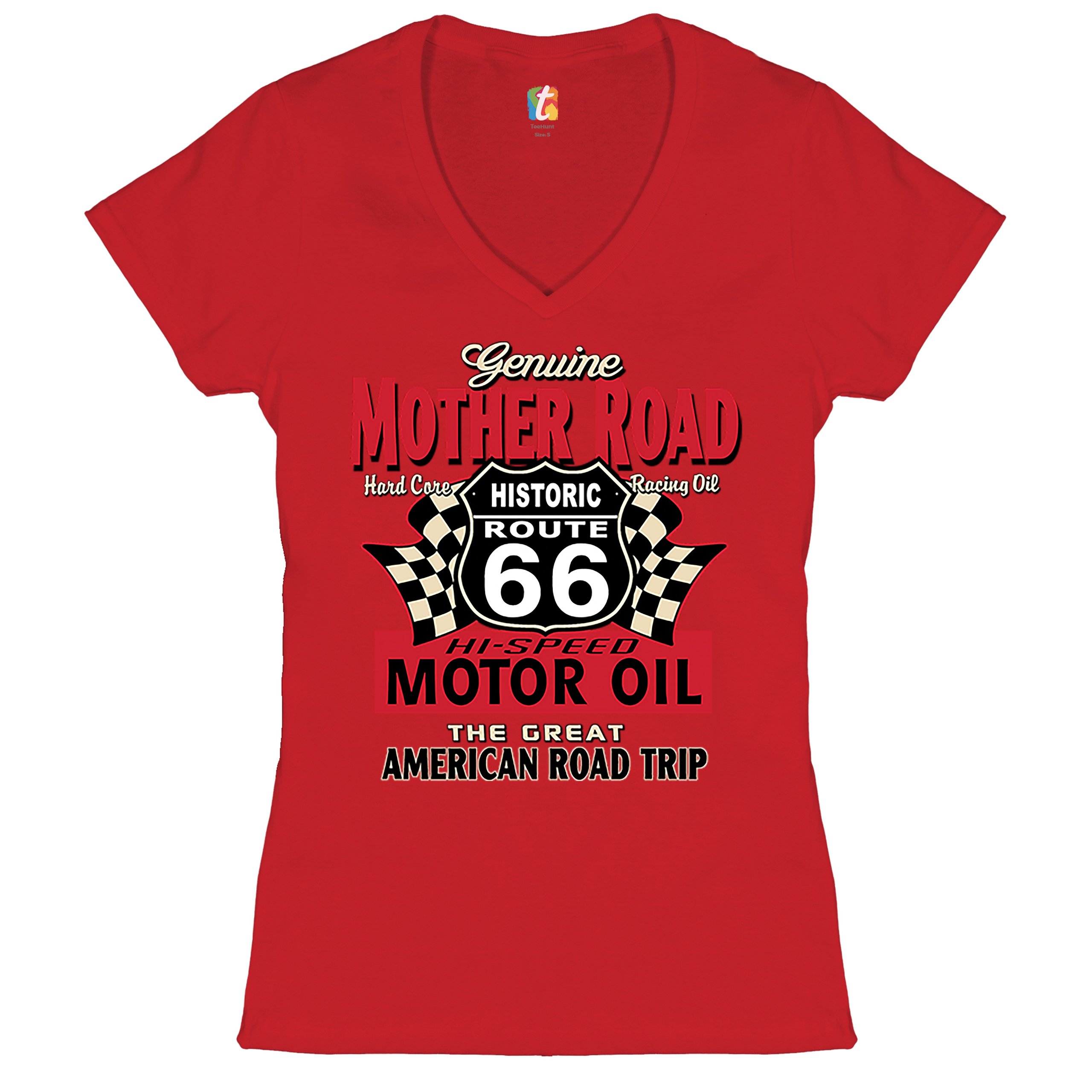 Genuine Mother Road Historic Route 66 Women's V-Neck T-shirt Road Trip Tee - Picture 14 of 41