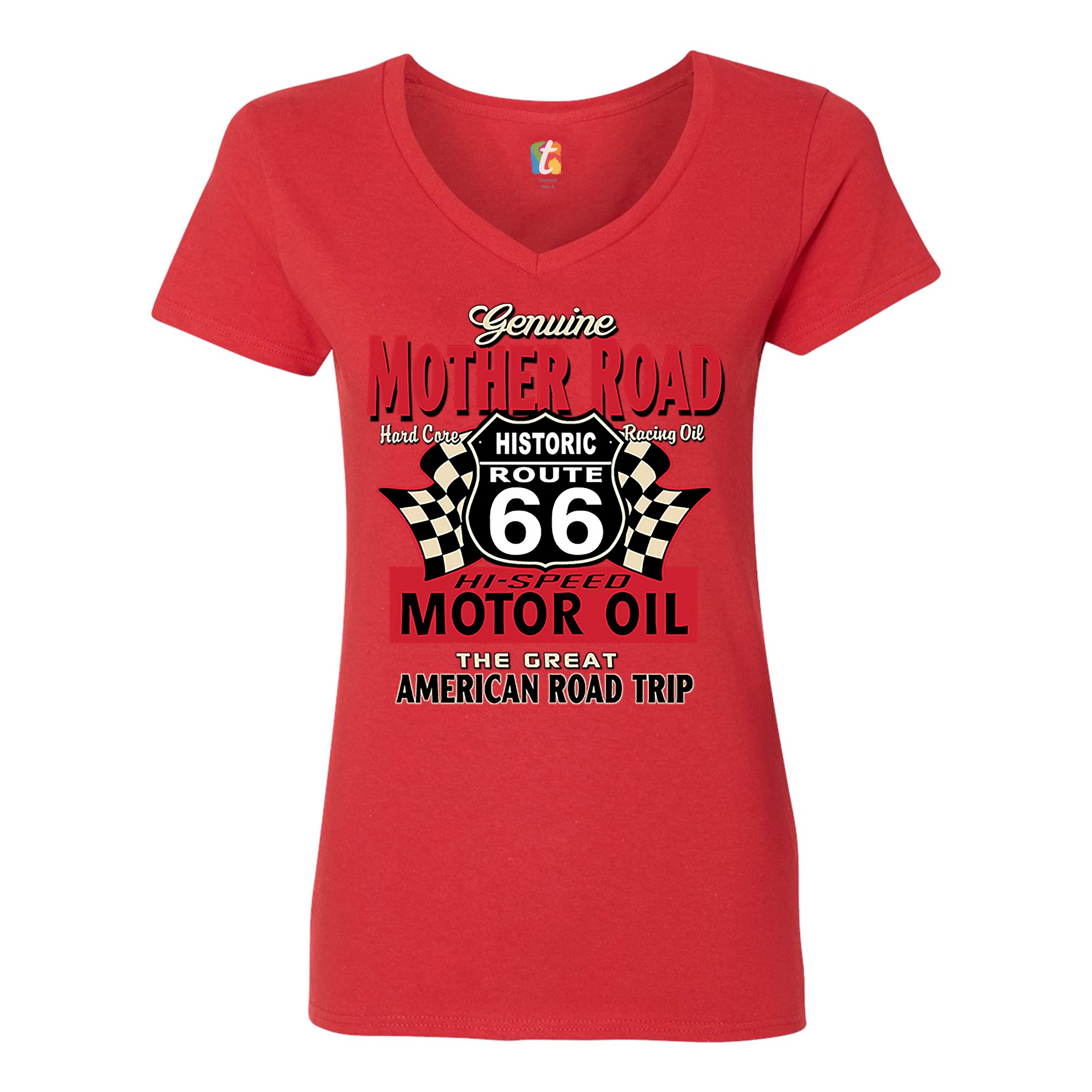 Genuine Mother Road Historic Route 66 Women's V-Neck T-shirt Road Trip Tee - Picture 15 of 41