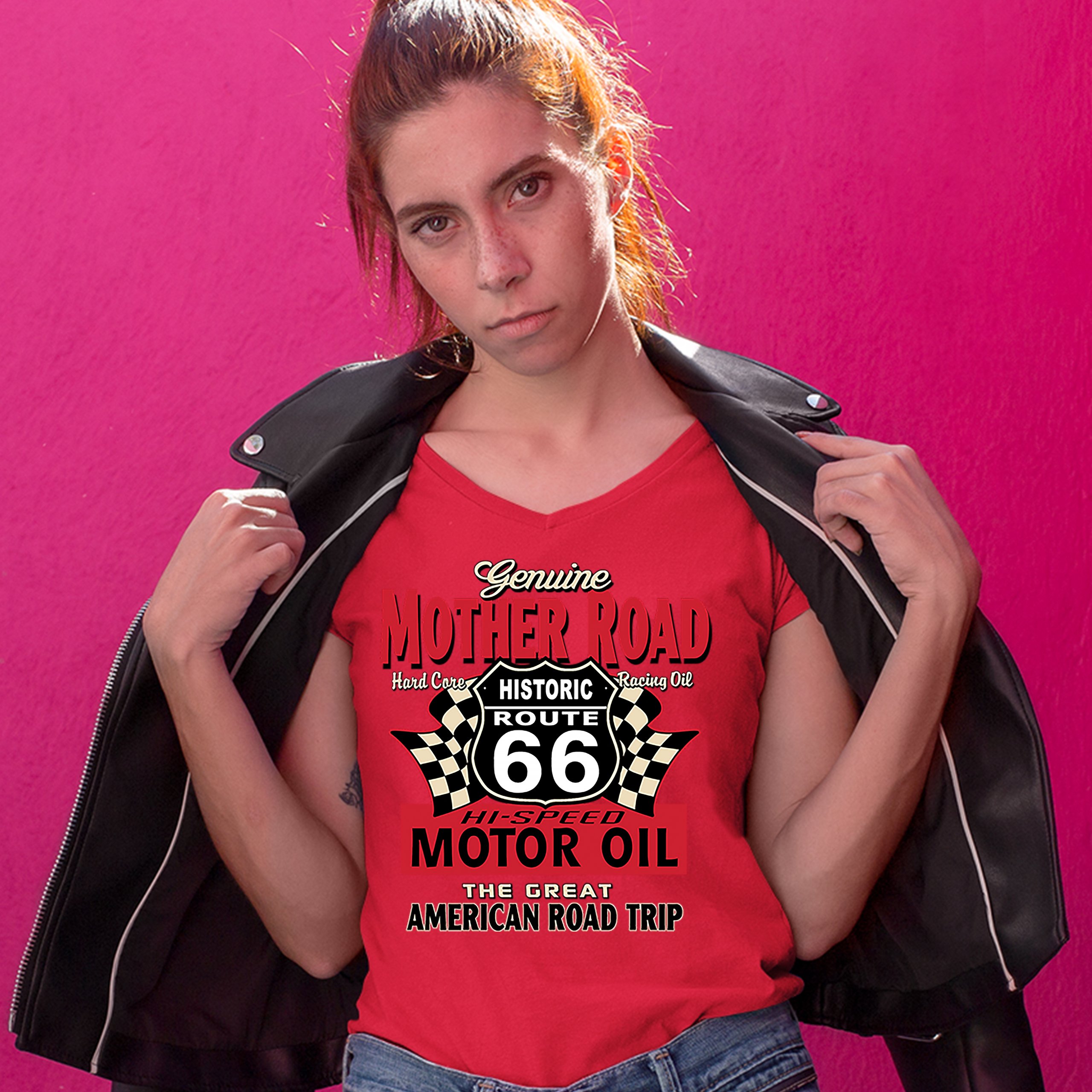 Genuine Mother Road Historic Route 66 Women's V-Neck T-shirt Road Trip Tee - Picture 17 of 41