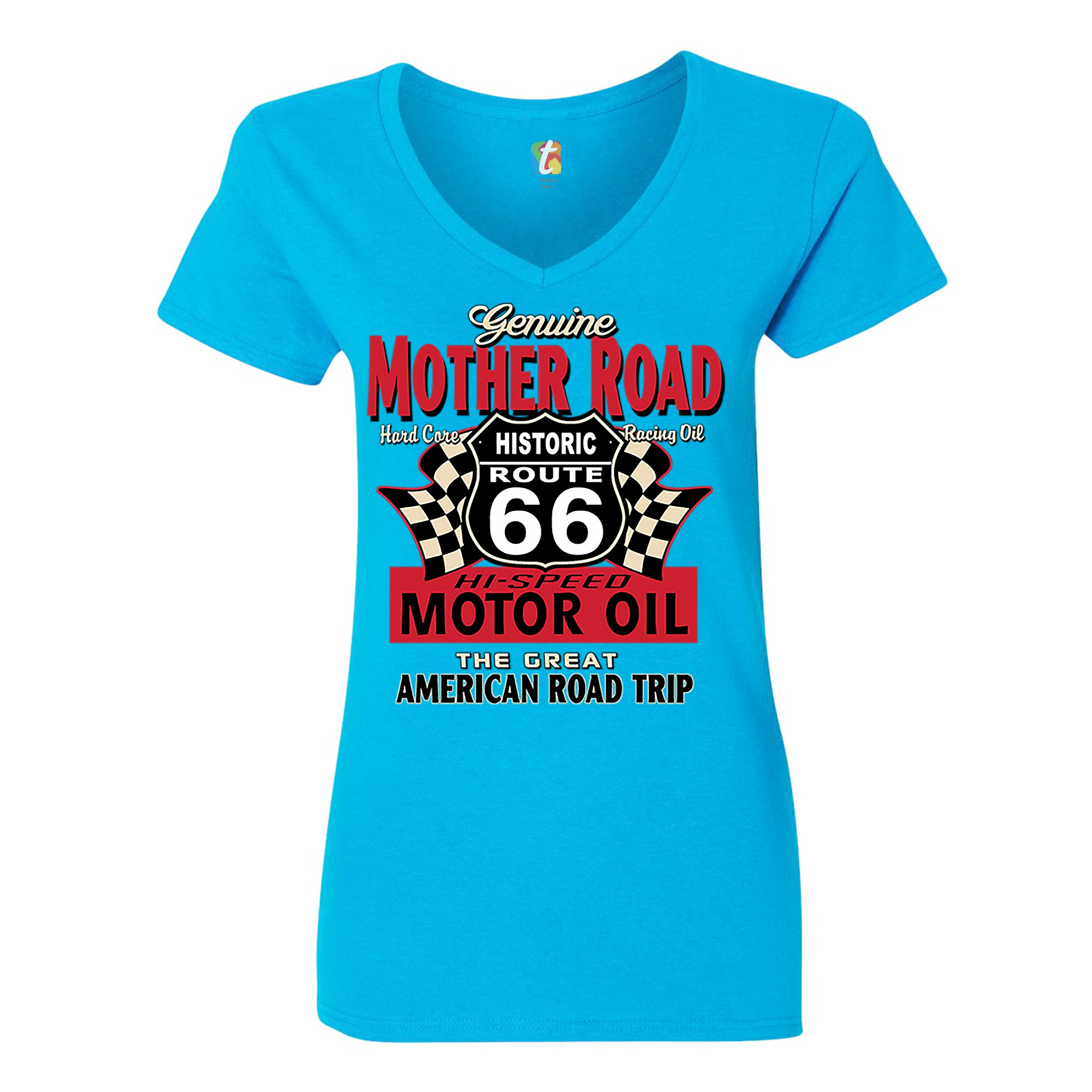 Genuine Mother Road Historic Route 66 Women's V-Neck T-shirt Road Trip Tee - Picture 39 of 41