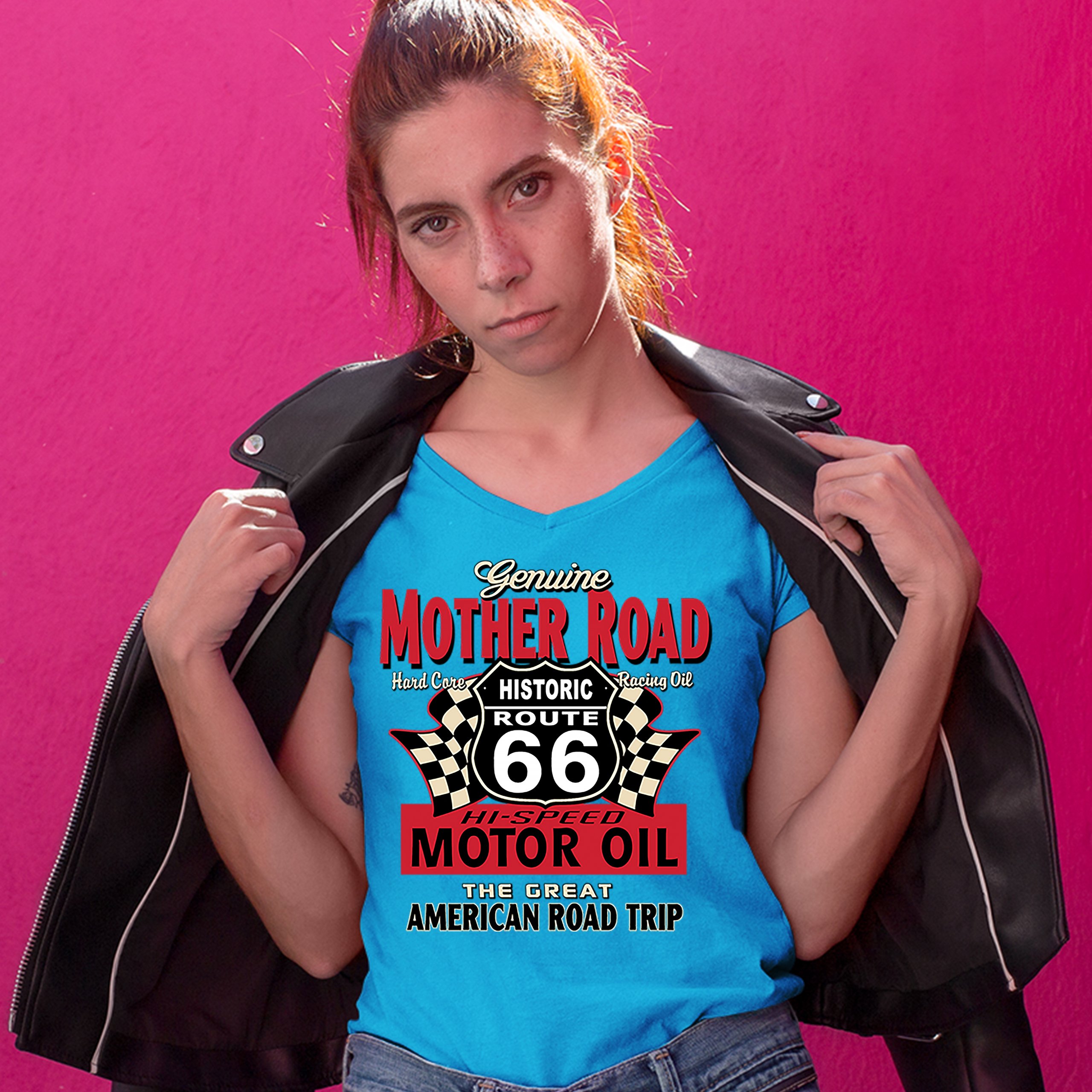 Genuine Mother Road Historic Route 66 Women's V-Neck T-shirt Road Trip Tee - Picture 41 of 41