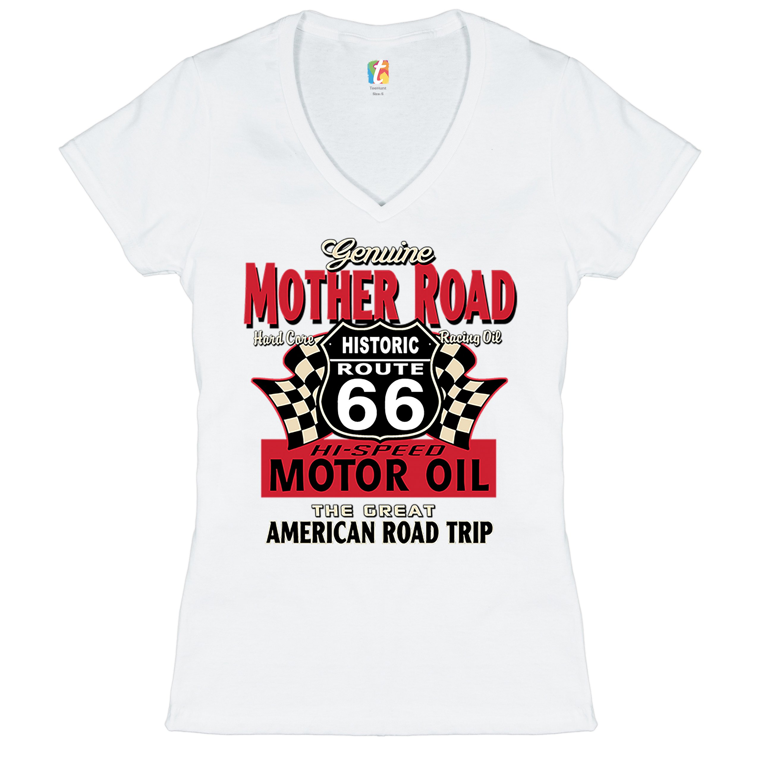 Genuine Mother Road Historic Route 66 Women's V-Neck T-shirt Road Trip Tee - Picture 18 of 41