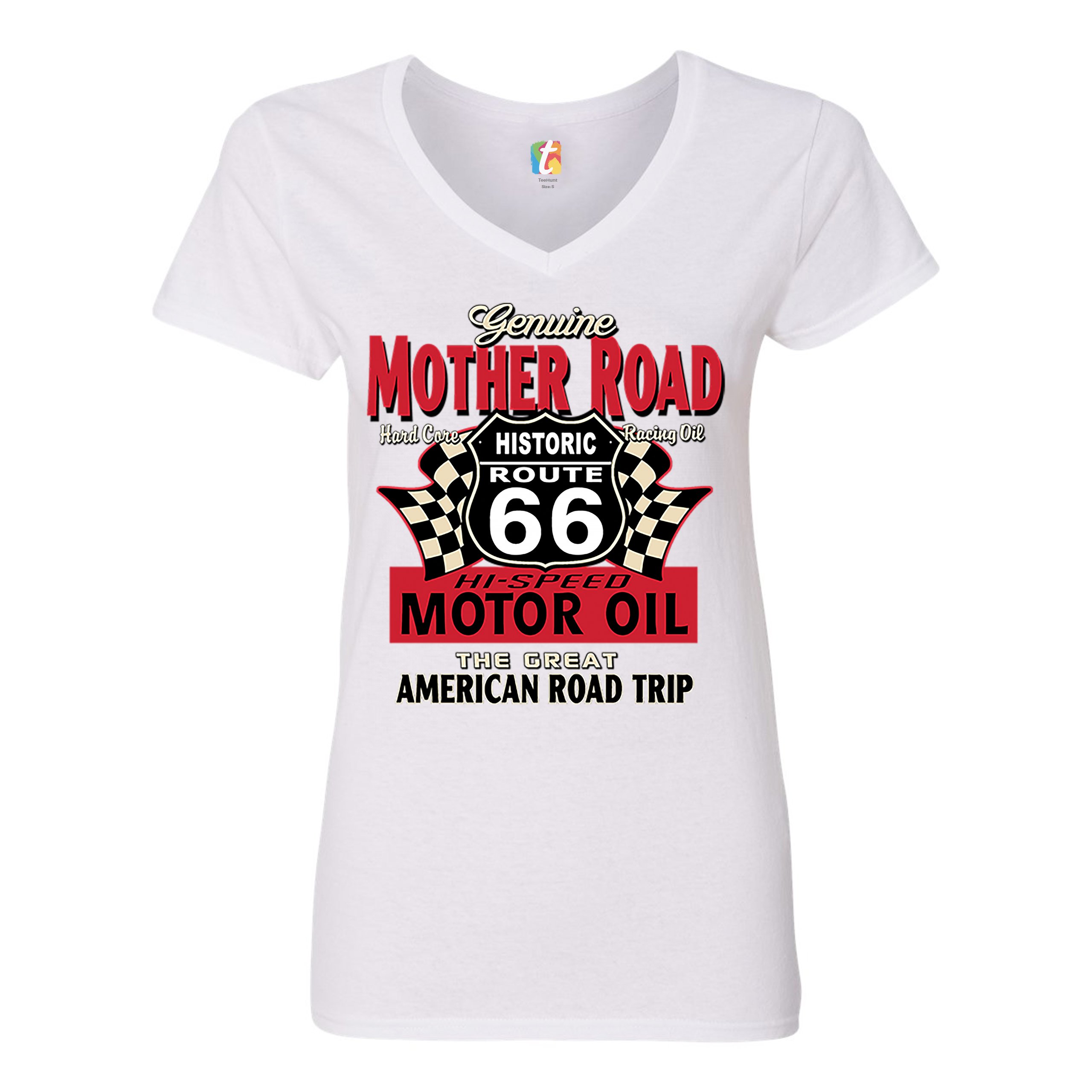 Genuine Mother Road Historic Route 66 Women's V-Neck T-shirt Road Trip Tee - Picture 19 of 41