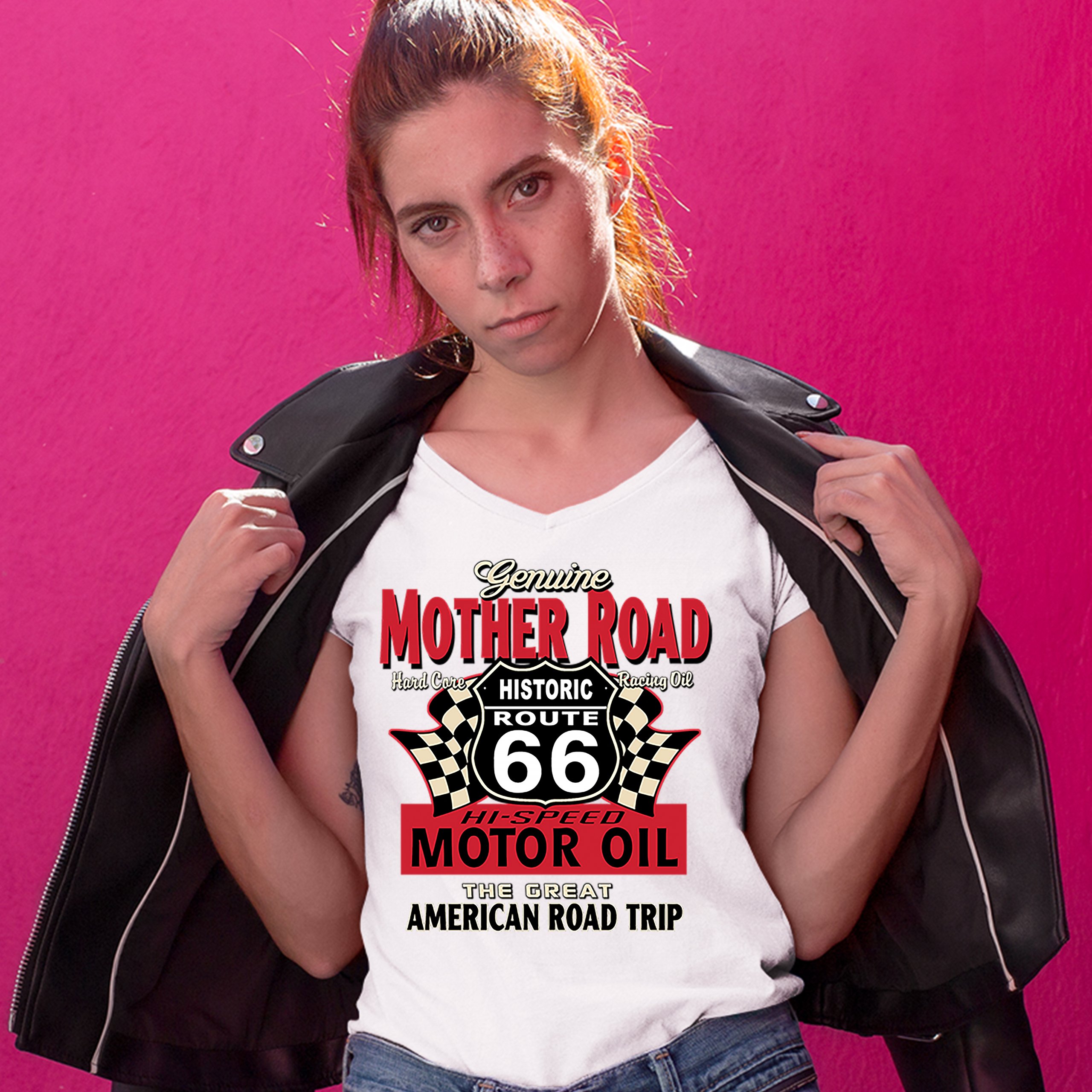 Genuine Mother Road Historic Route 66 Women's V-Neck T-shirt Road Trip Tee - Picture 21 of 41