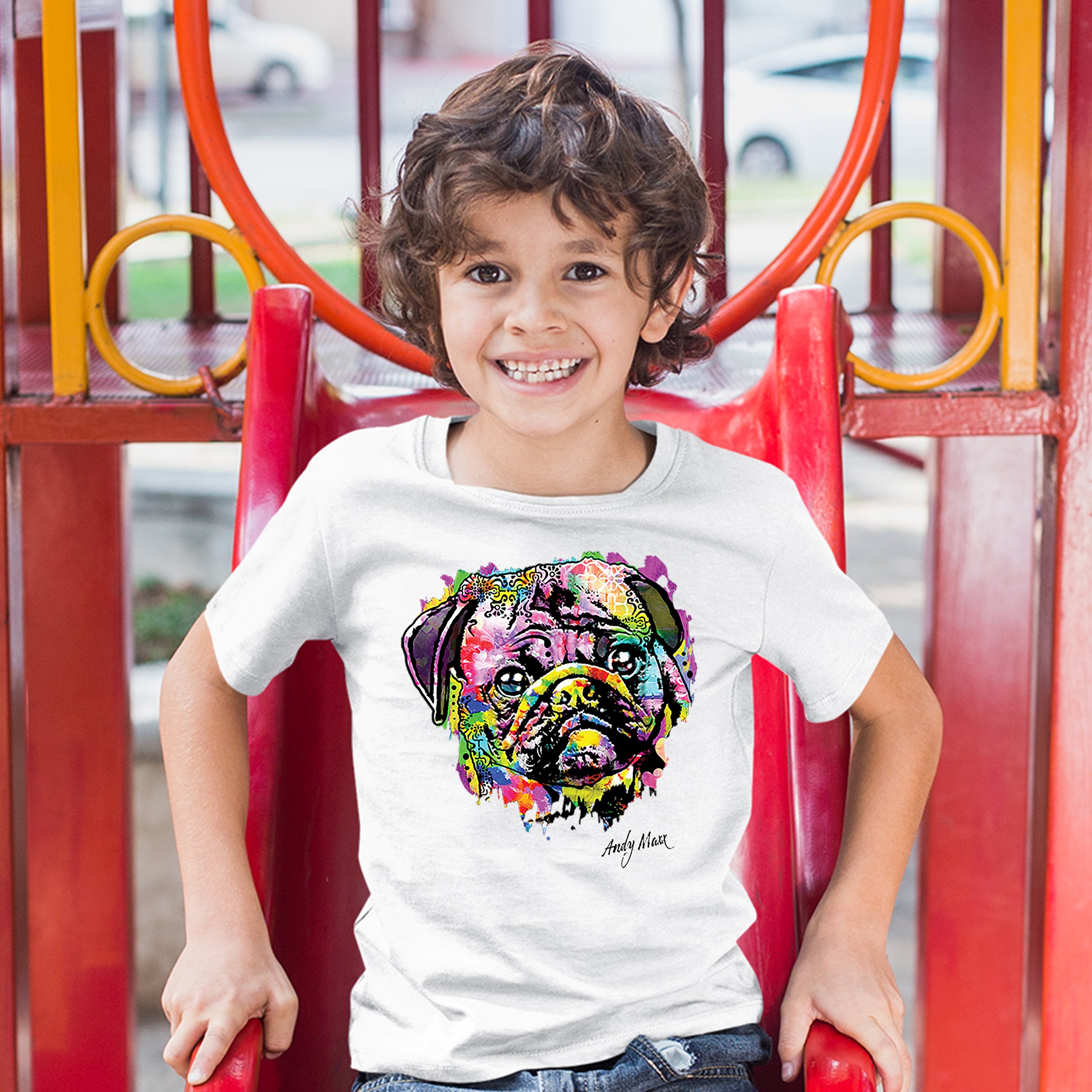Adorable Pug Youth T-shirt Andy Maxx Pet Owner I Love My Dog Doggie Kids - Picture 17 of 29