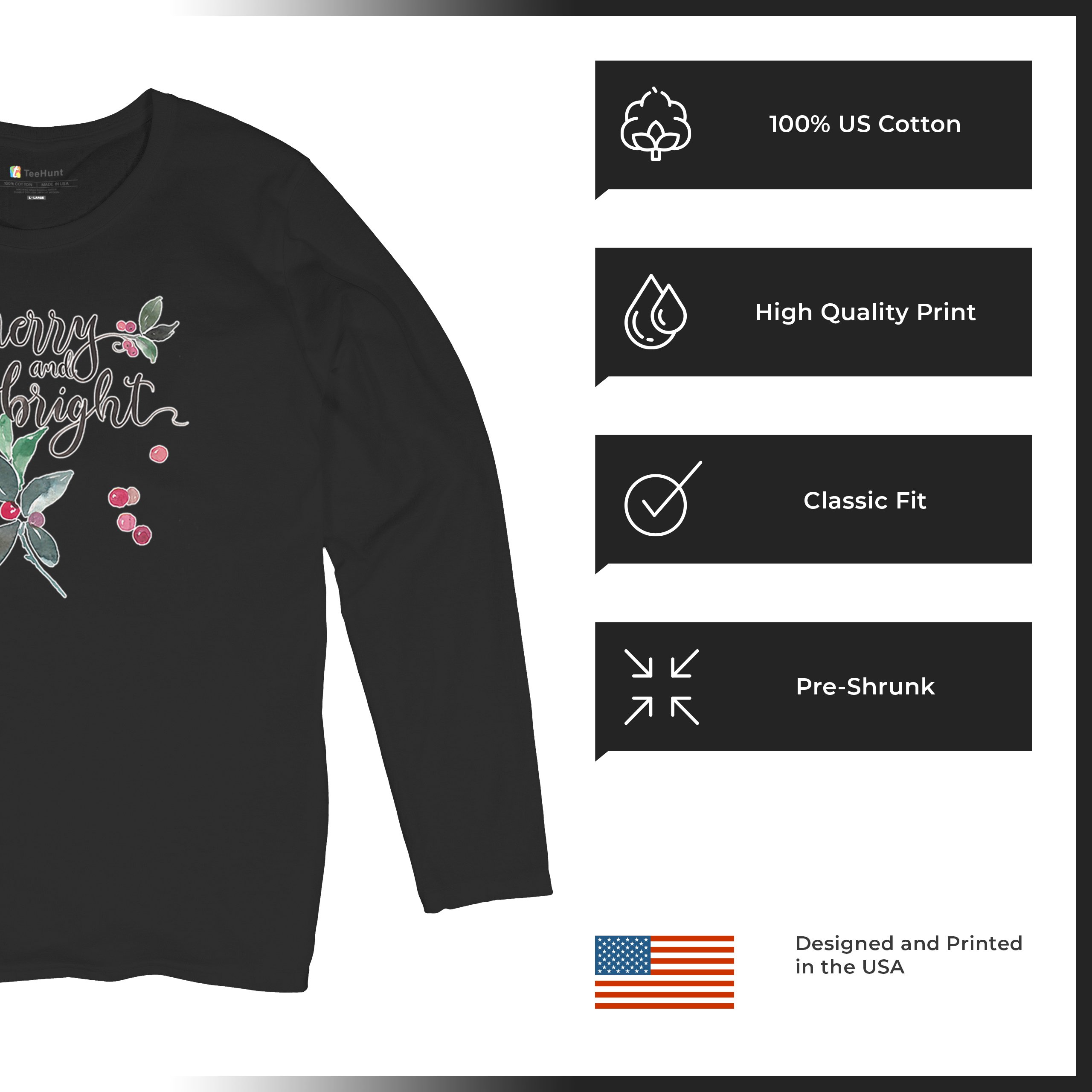 Merry and Bright Cute Christmas Women's Long Sleeve T-shirt Jolly Santa Xmas - Picture 14 of 50