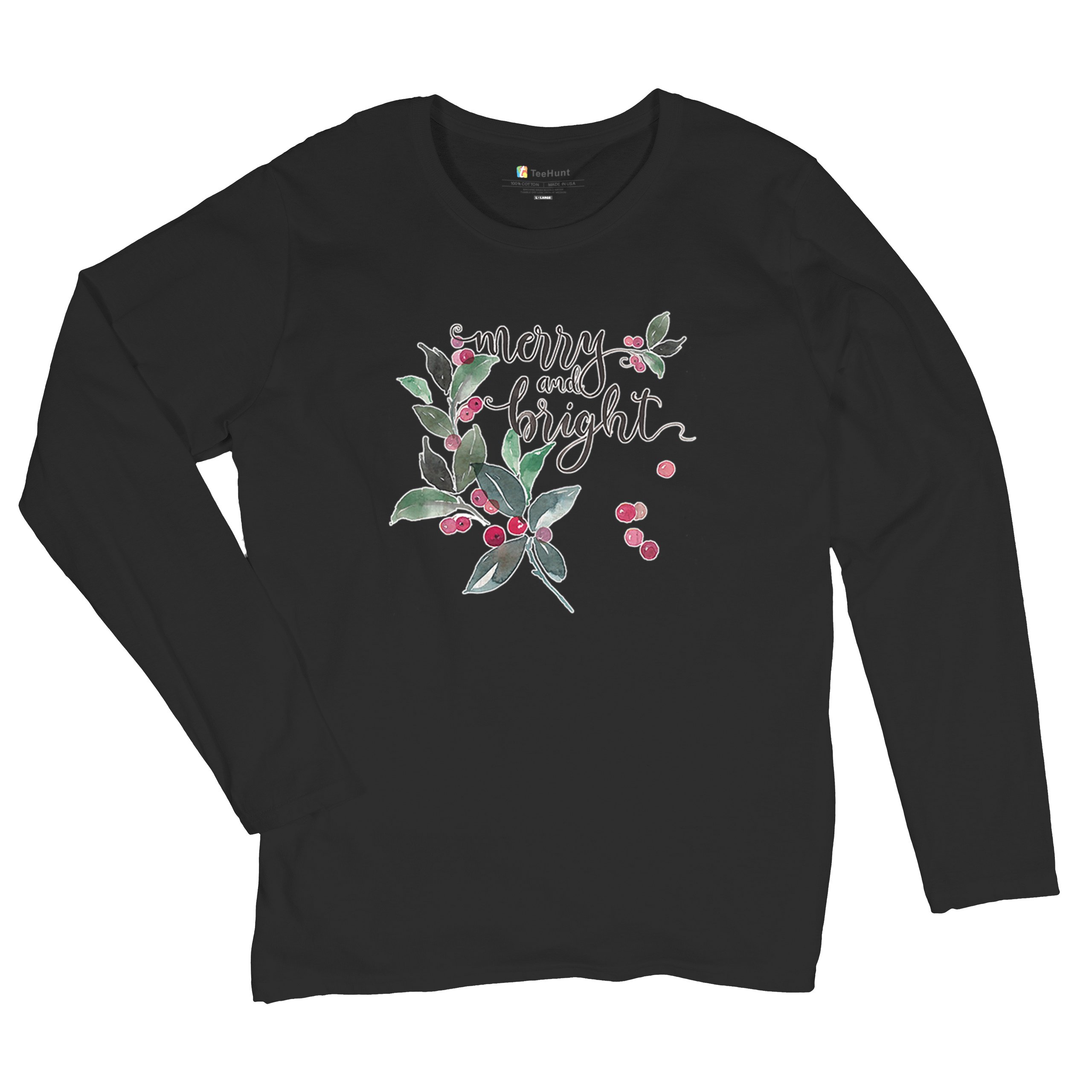 Merry and Bright Cute Christmas Women's Long Sleeve T-shirt Jolly Santa Xmas - Picture 13 of 50