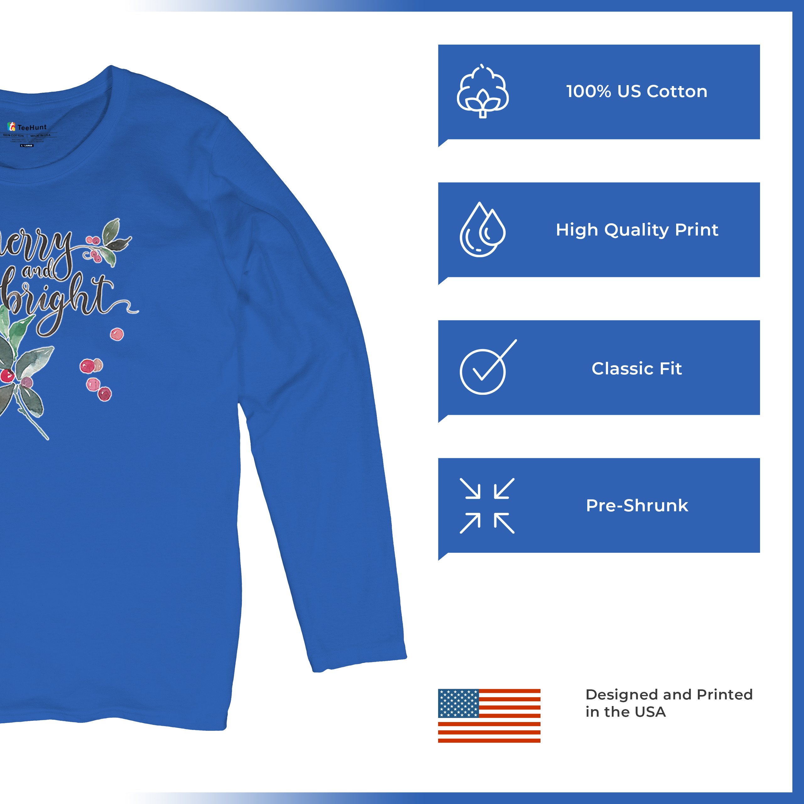 Merry and Bright Cute Christmas Women's Long Sleeve T-shirt Jolly Santa Xmas - Picture 42 of 50
